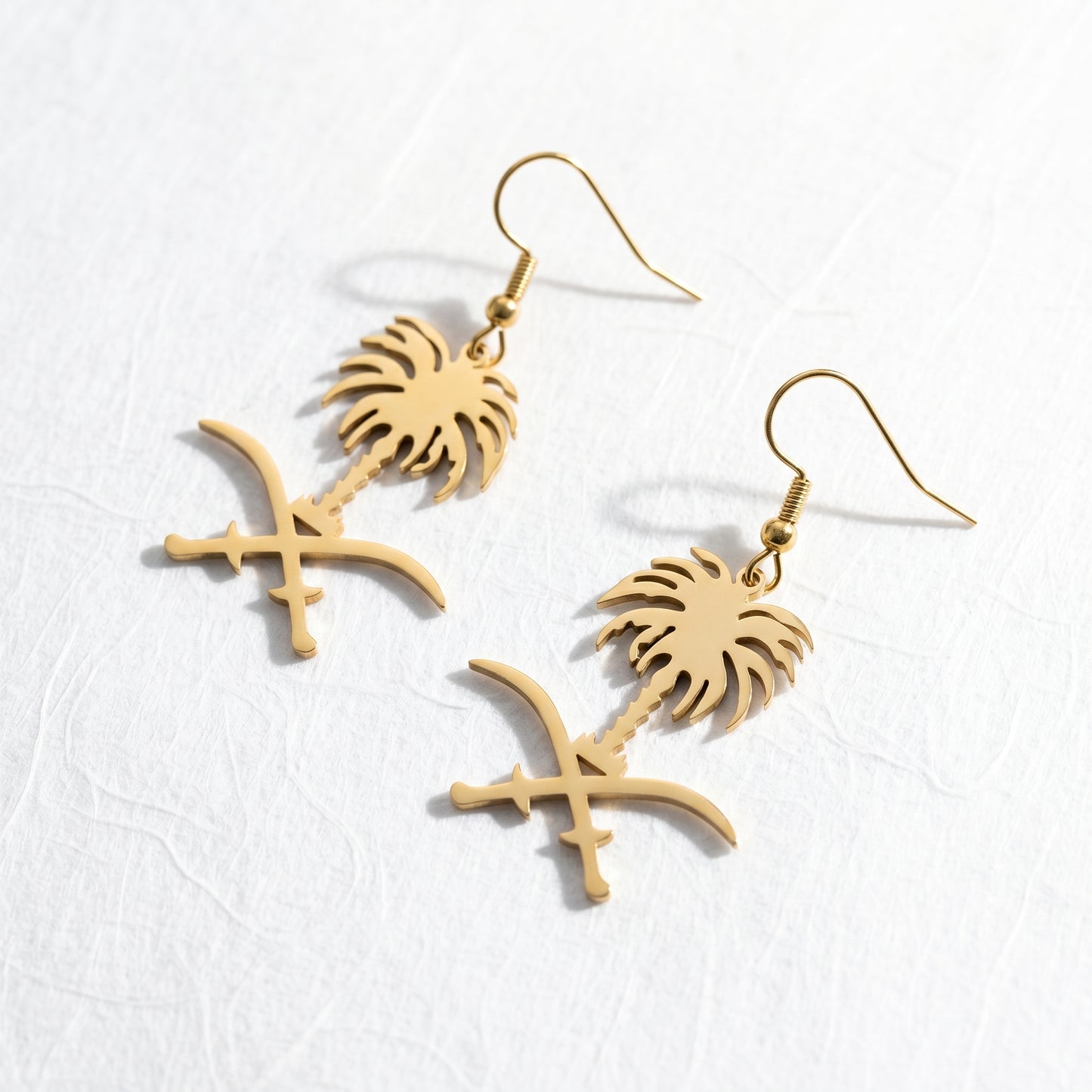 Wholesale Bulk Saudi Palm Sword Earrings, Stainless Steel Hypoallergenic Cultural Statement Hoops