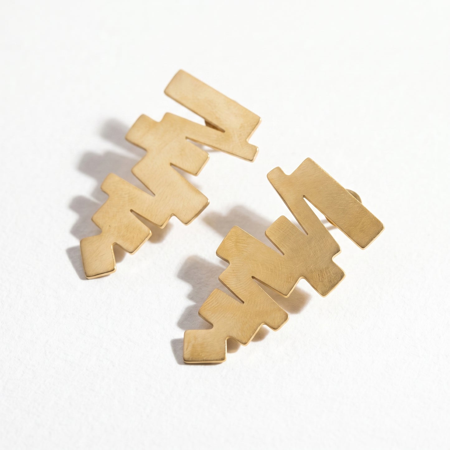 18K Gold Plated Geometric Zigzag Stud Earrings, Stainless Steel Modern Statement Jewelry