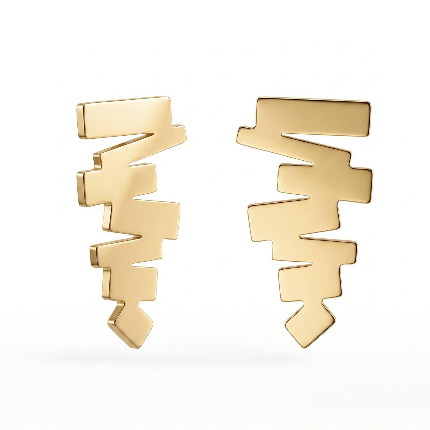 18K Gold Plated Geometric Zigzag Stud Earrings, Stainless Steel Modern Statement Jewelry