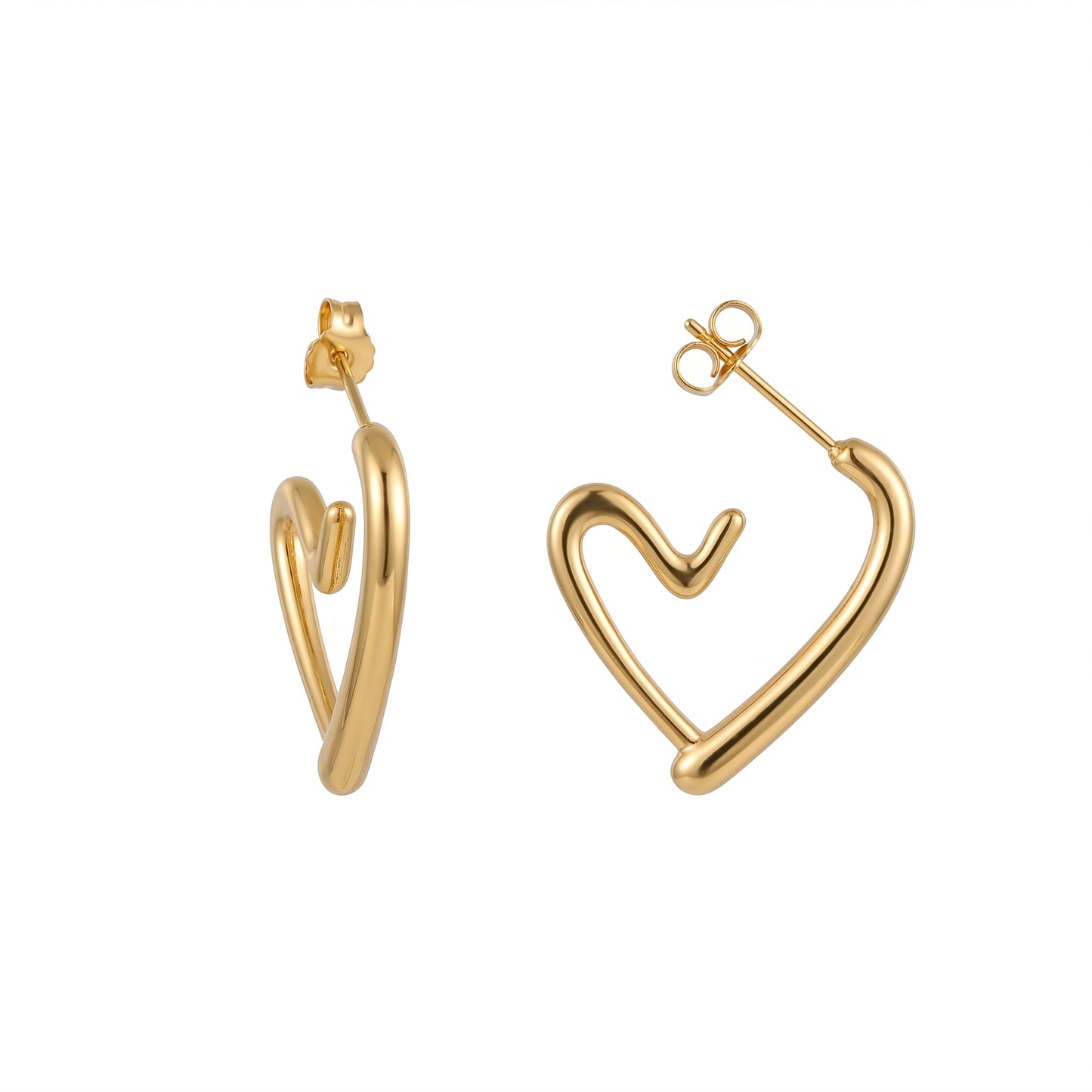 Minimalist Open Heart Hoop Earrings, Gold/Silver Plated Stainless Steel Sweet Love Studs, Hypoallergenic Everyday Jewelry