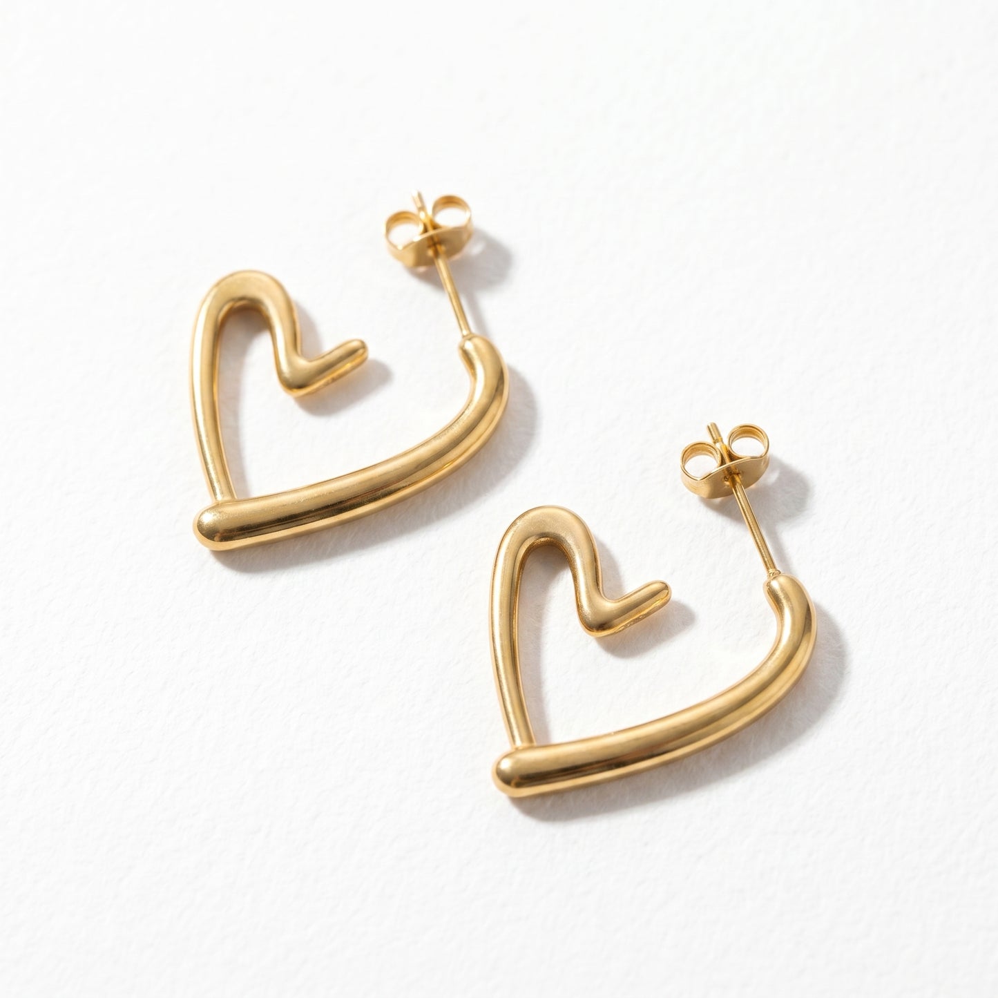 Minimalist Open Heart Hoop Earrings, Gold/Silver Plated Stainless Steel Sweet Love Studs, Hypoallergenic Everyday Jewelry
