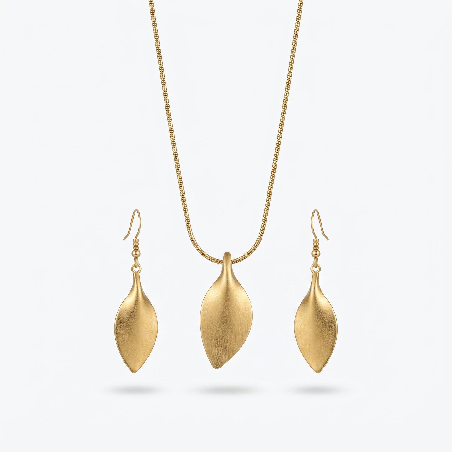 Golden Leaf Jewelry Set – Elegant Minimalist Necklace & Drop Earrings for Effortless Luxury