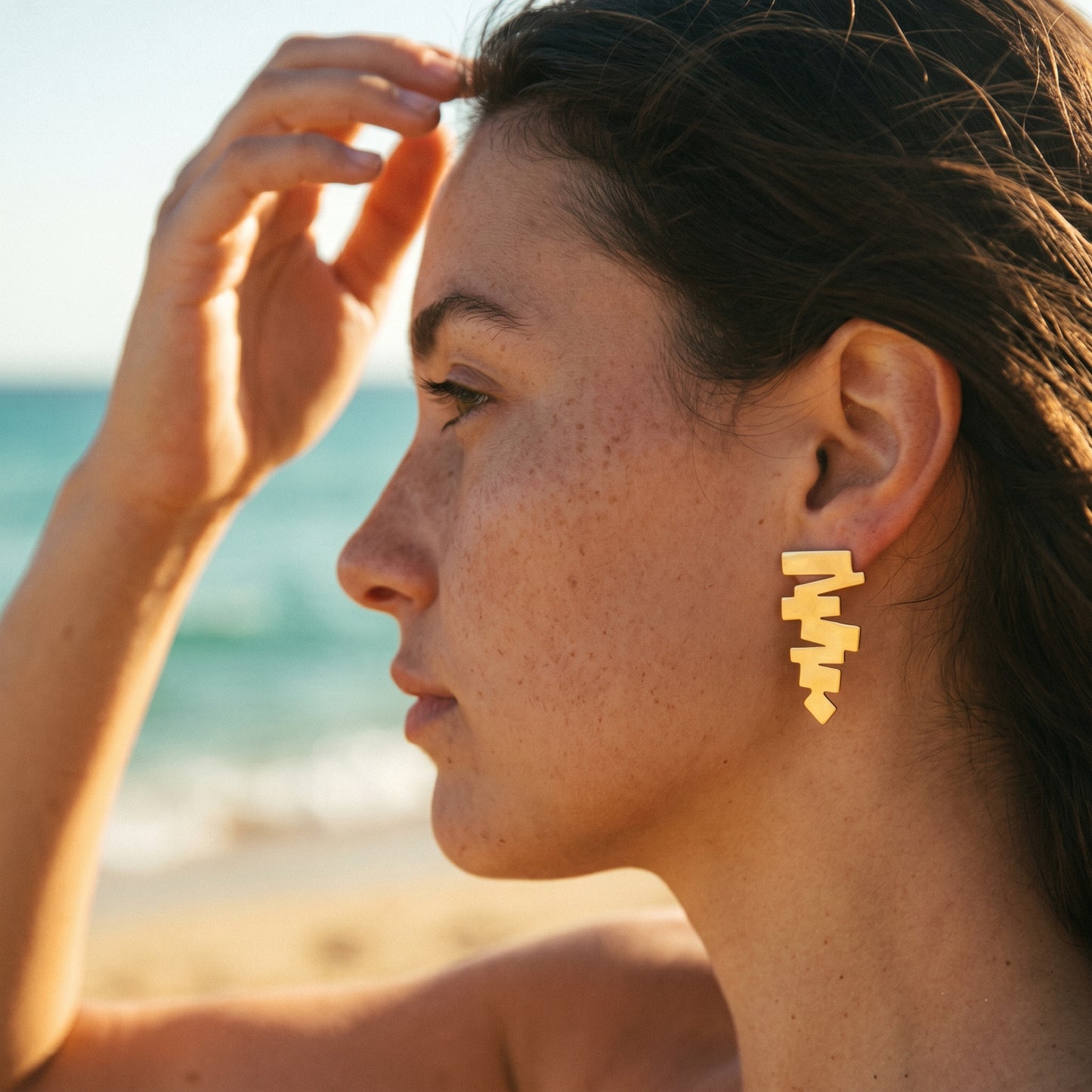 18K Gold Plated Geometric Zigzag Stud Earrings, Stainless Steel Modern Statement Jewelry