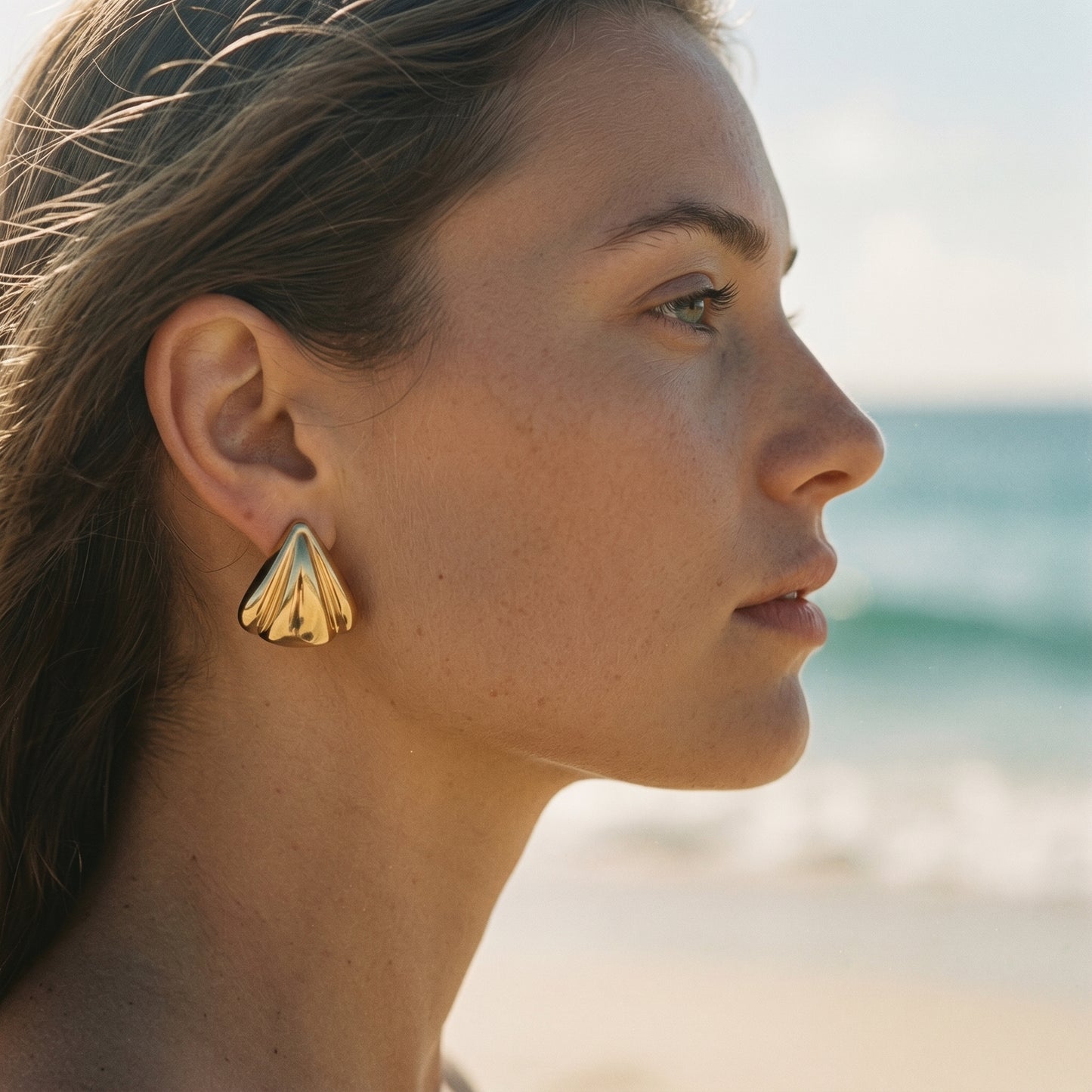Stainless Steel Textured Triangle Earrings, Hypoallergenic No Fade Sculptural Studs for Women