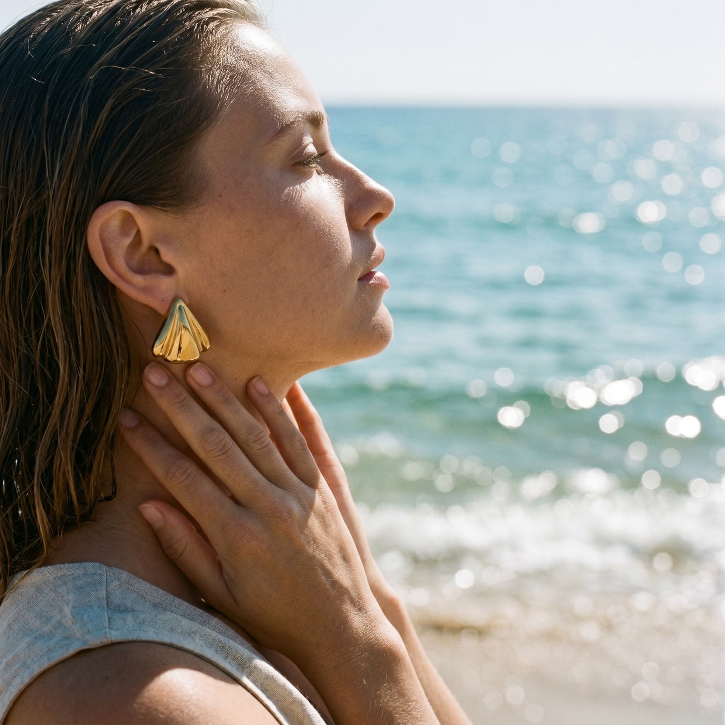 Stainless Steel Textured Triangle Earrings, Hypoallergenic No Fade Sculptural Studs for Women