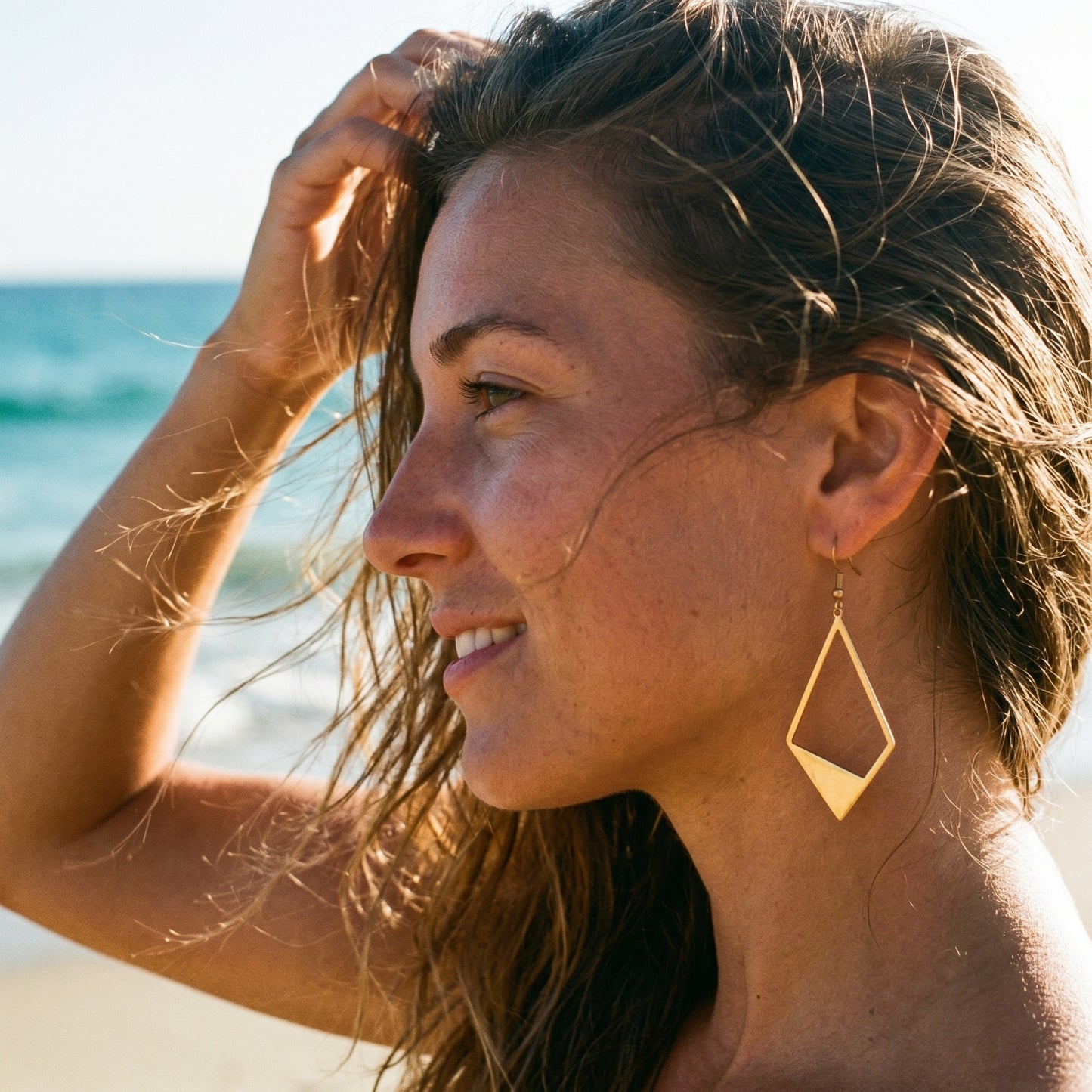 Tarnish Resistant Geometric Earrings, Stainless Steel 18K Gold Plated Waterproof Rhombus Hoops