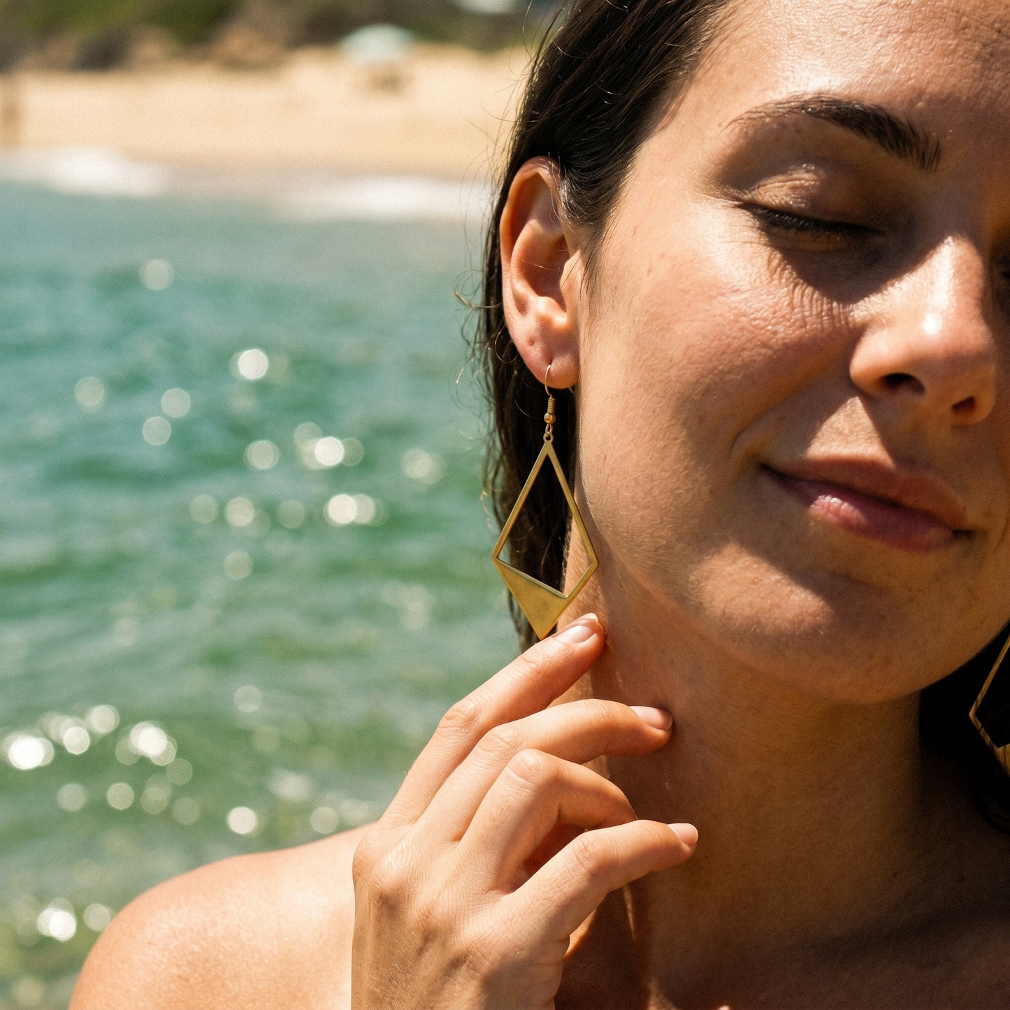 Tarnish Resistant Geometric Earrings, Stainless Steel 18K Gold Plated Waterproof Rhombus Hoops