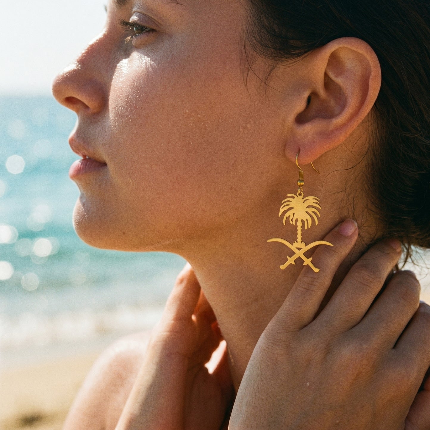 Wholesale Bulk Saudi Palm Sword Earrings, Stainless Steel Hypoallergenic Cultural Statement Hoops