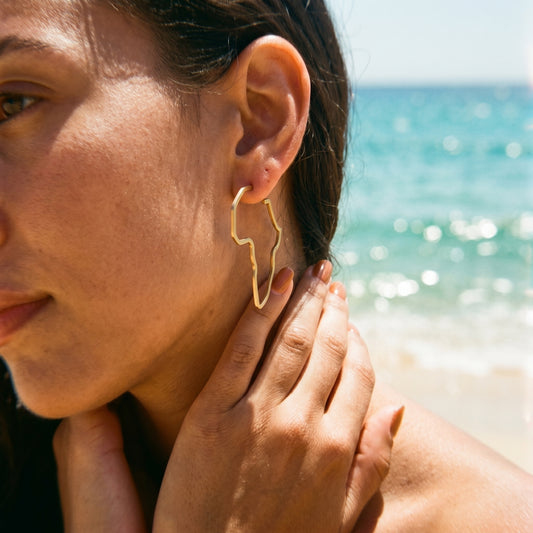 High Quality Africa Continent Outline Earrings, Stainless Steel 18K Gold Plated Fashion Hoops