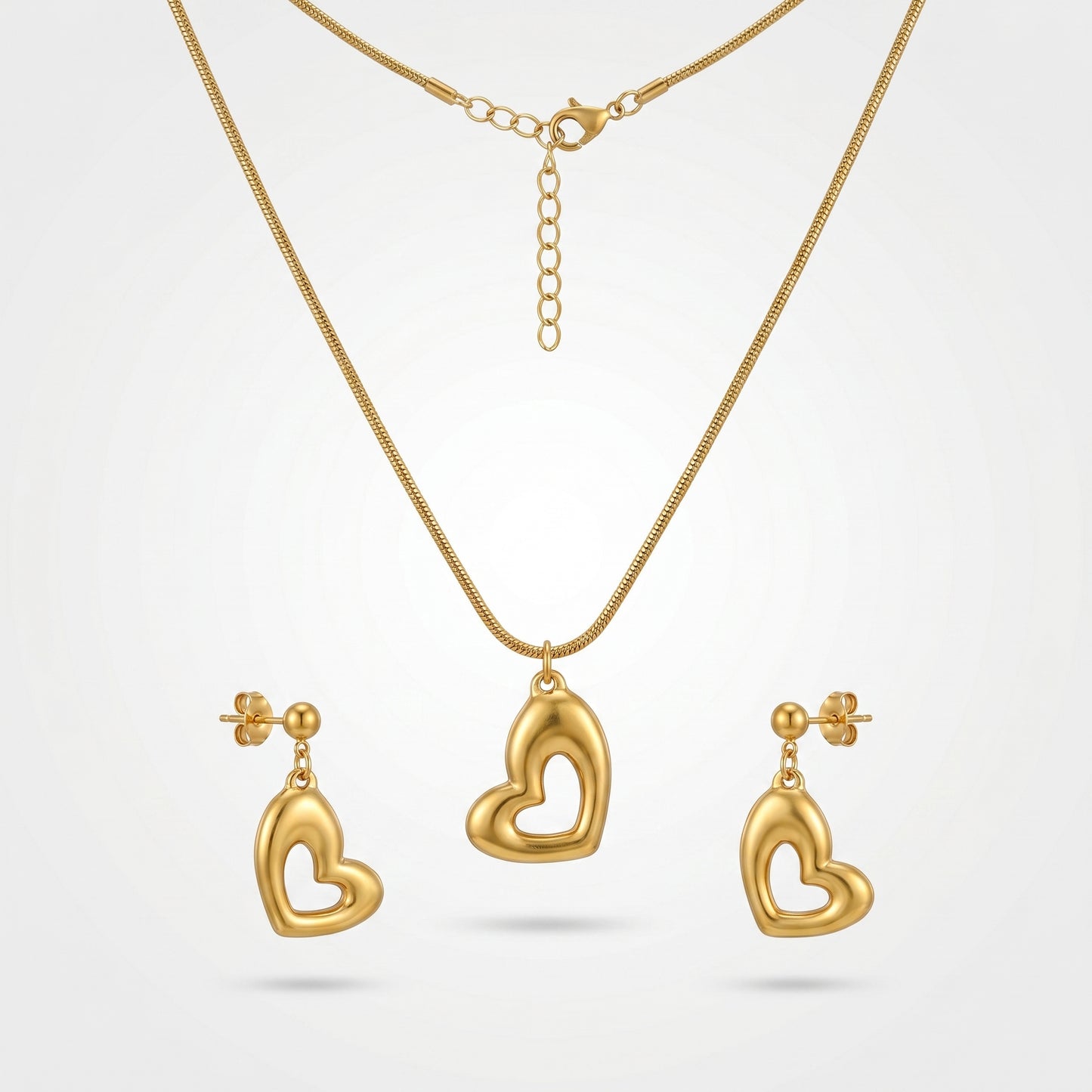 Sculpted Heart Necklace & Earrings Set – Modern Gold Jewelry for Effortless Romance