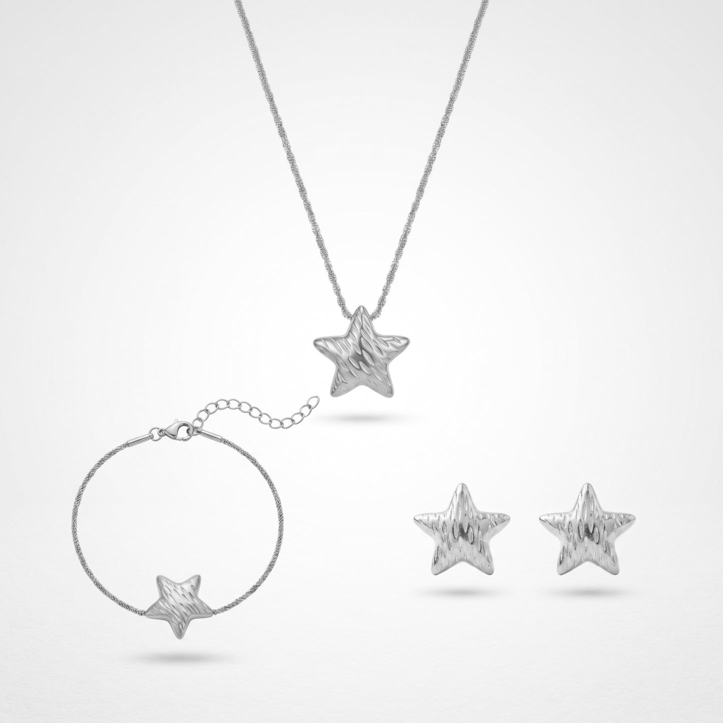 Golden Star Jewelry Set – Minimalist Necklace Bracelet & Stud Earrings for Coastal Chic Styling