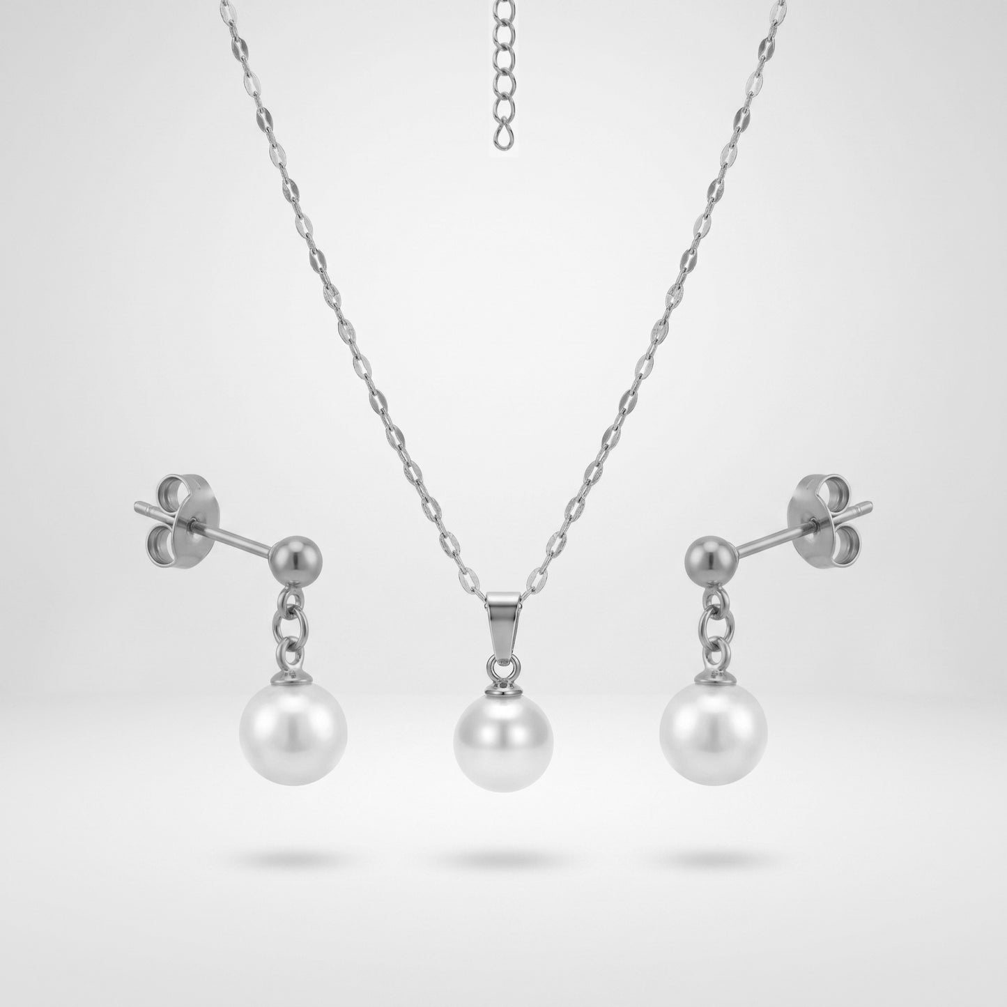 Golden Pearl Drop Jewelry Set – Elegant Minimalist Necklace & Earrings for Timeless Coastal Style