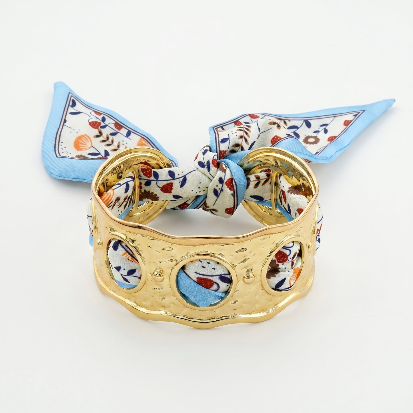Mediterranean Vintage Gold Hammered Silk Scarf Cuff Bracelet for Women