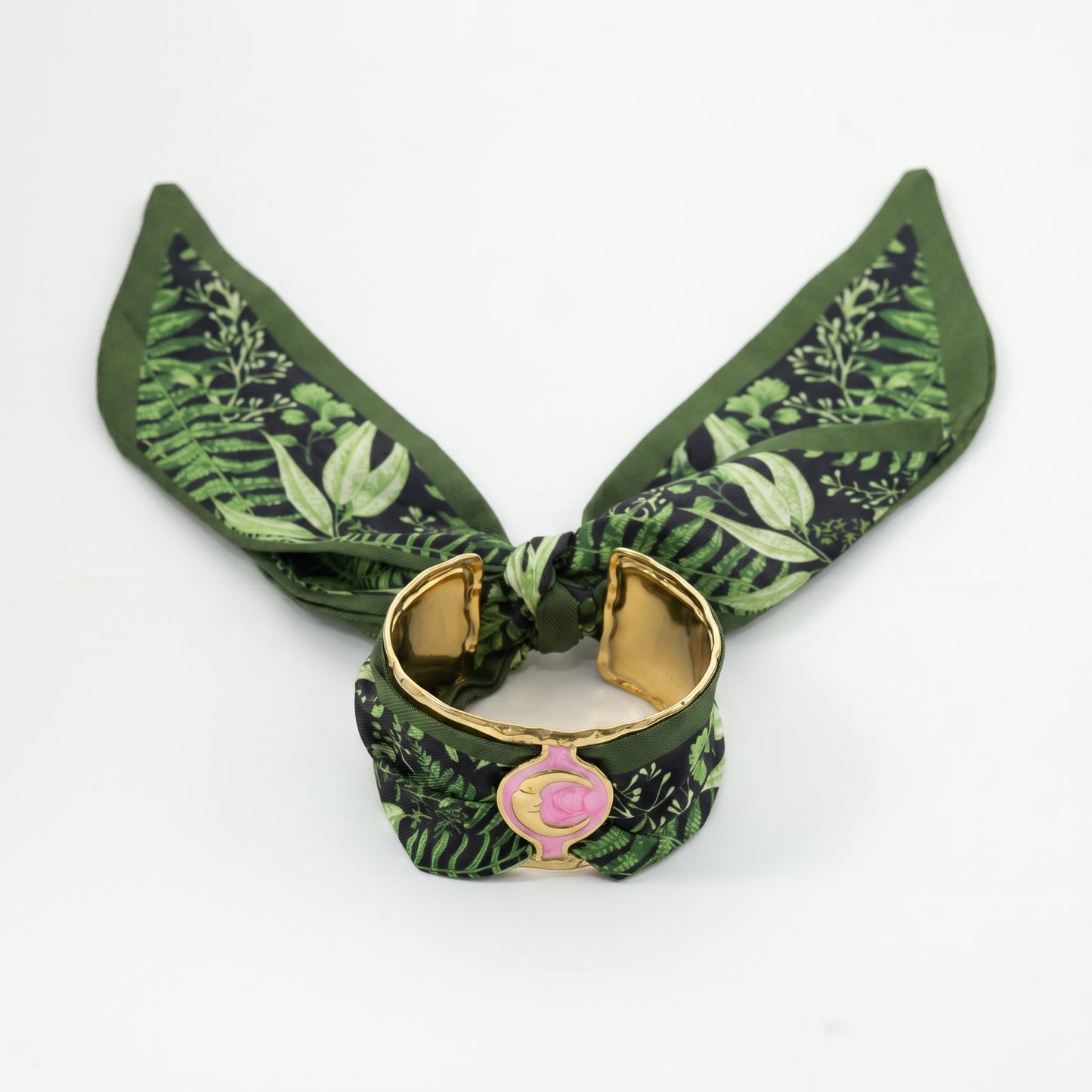 Nature Luxe Botanical Silk Wrap Bracelet with Pink Enamel Accent