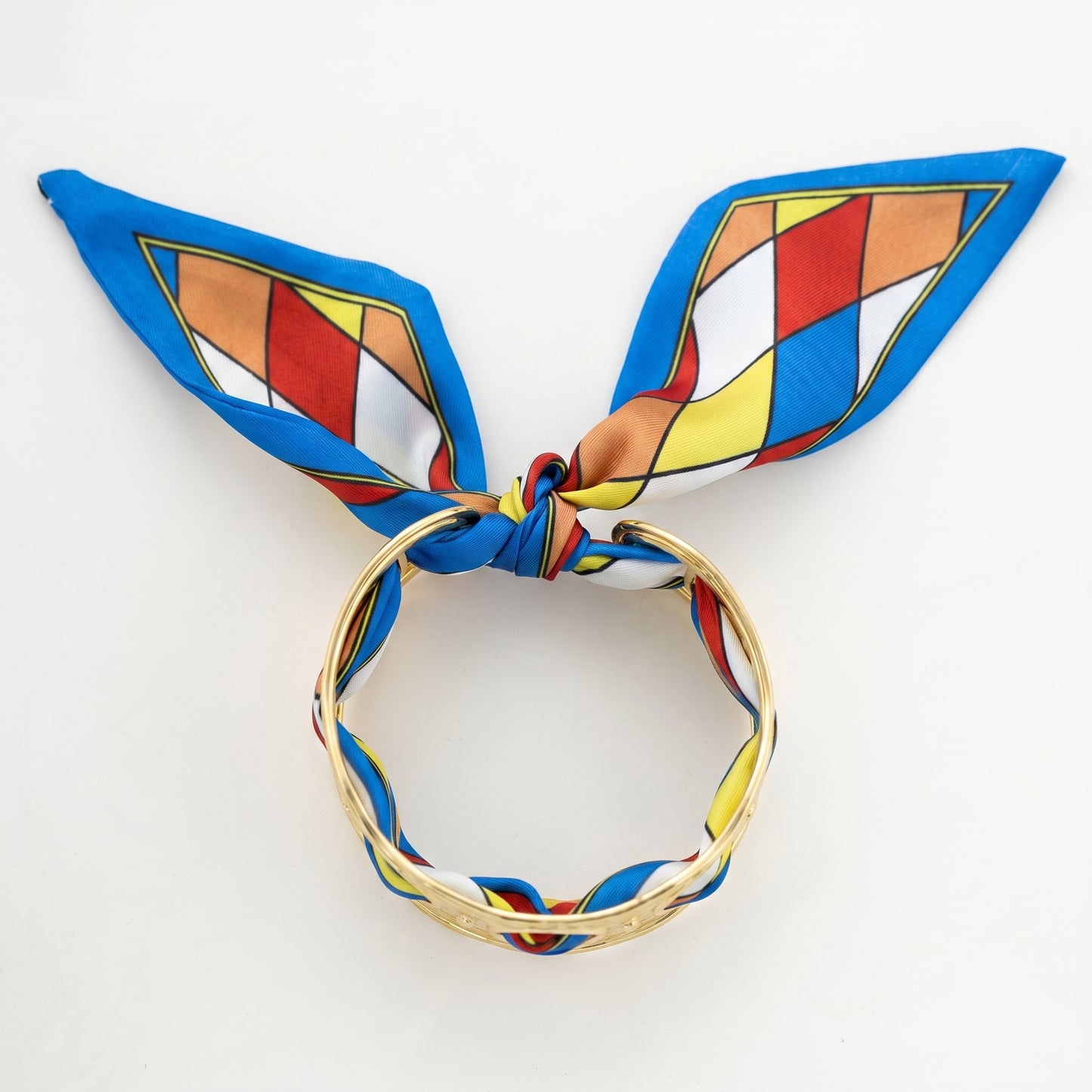 Riviera Color Block Silk Bracelet with Gold Open Cuff