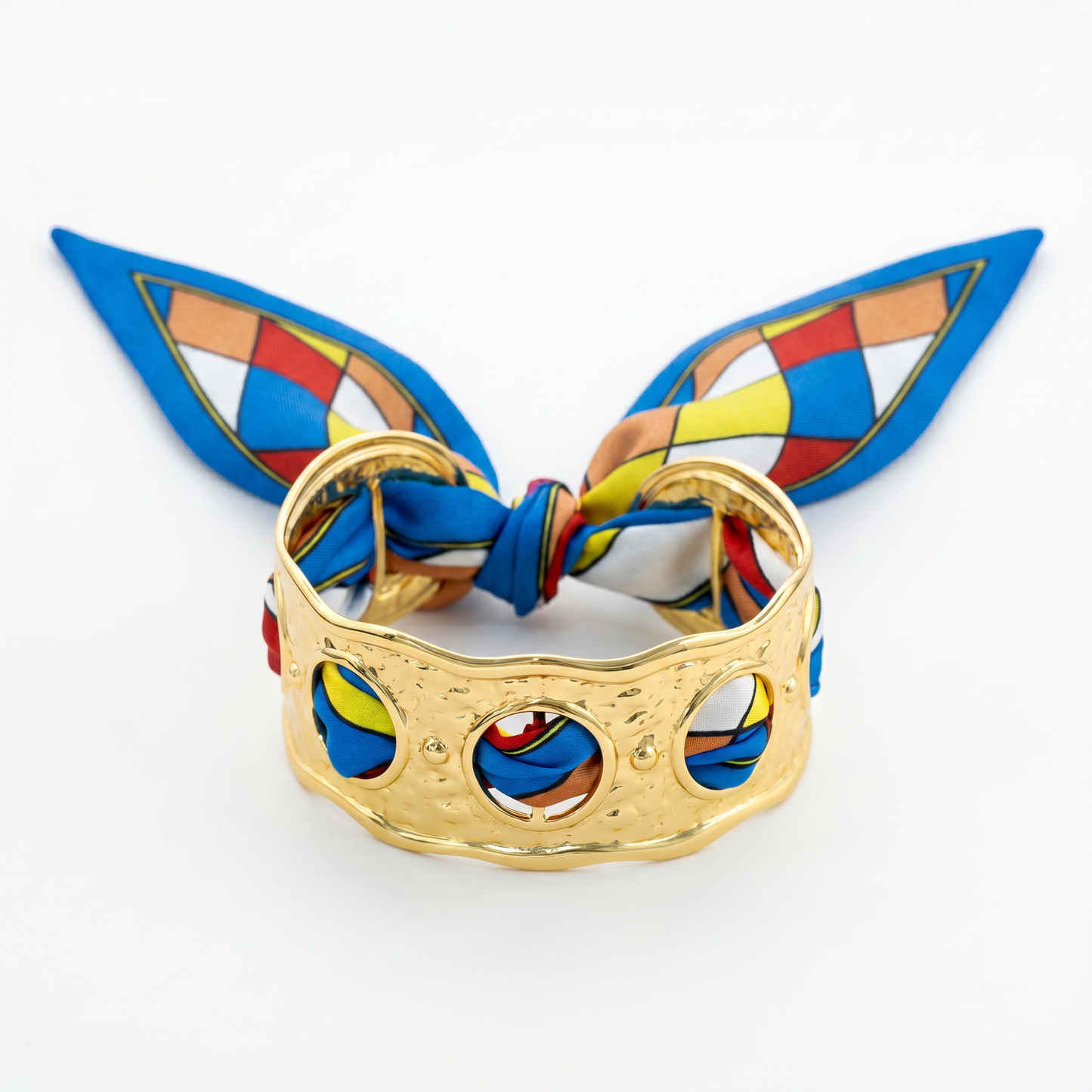 Riviera Color Block Silk Bracelet with Gold Open Cuff