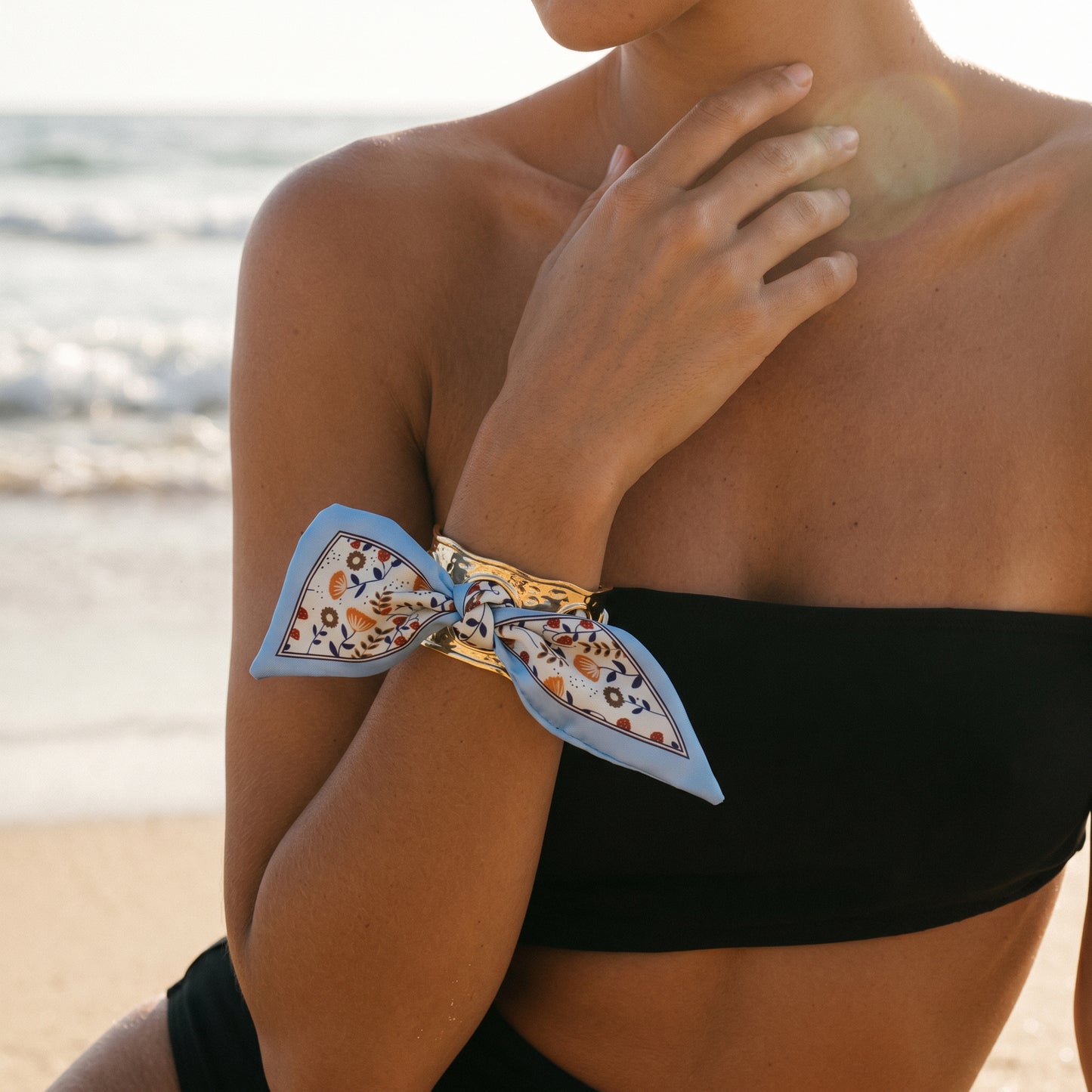Mediterranean Vintage Gold Hammered Silk Scarf Cuff Bracelet for Women