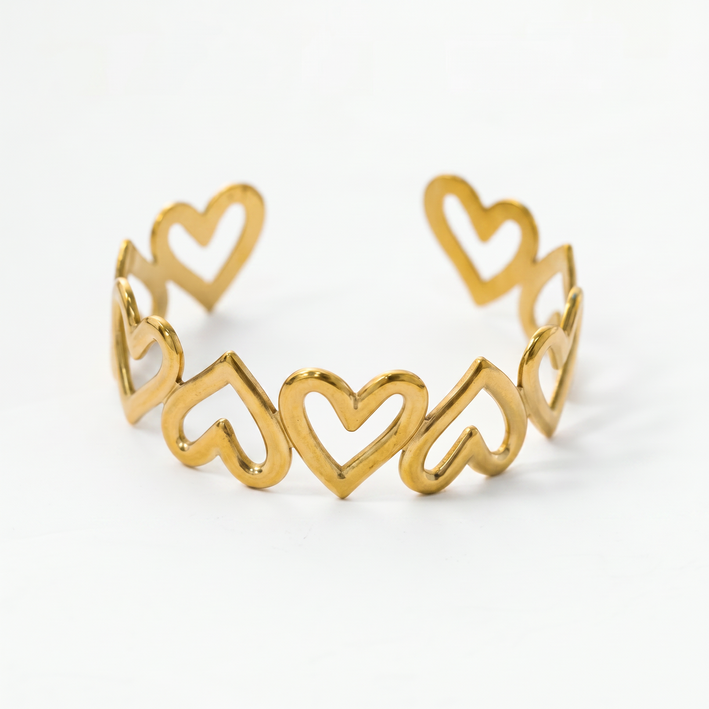 Lightweight Hollow Heart Open Bangle Bracelet, Tarnish Resistant