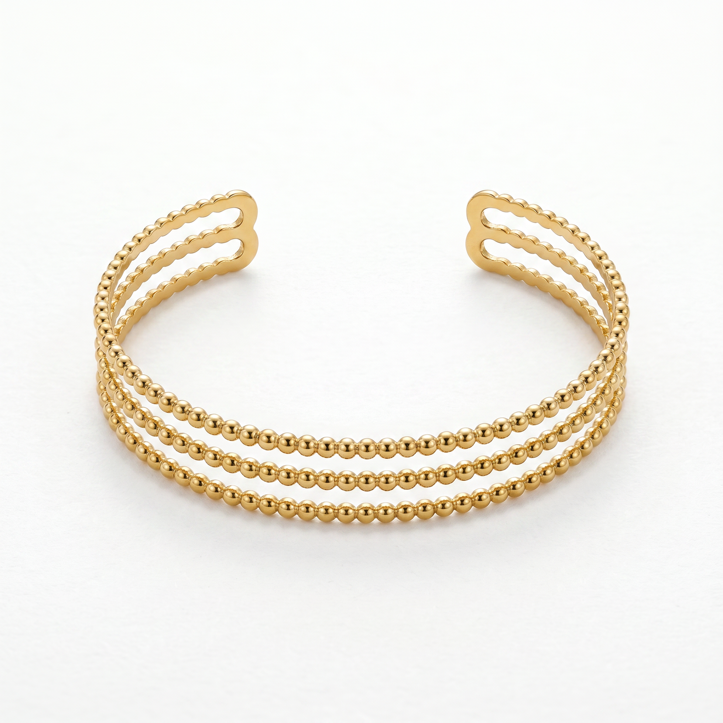 Adjustable 3-Row Beaded Open Cuff Bangle, Stainless Steel Ball Chain Bracelet