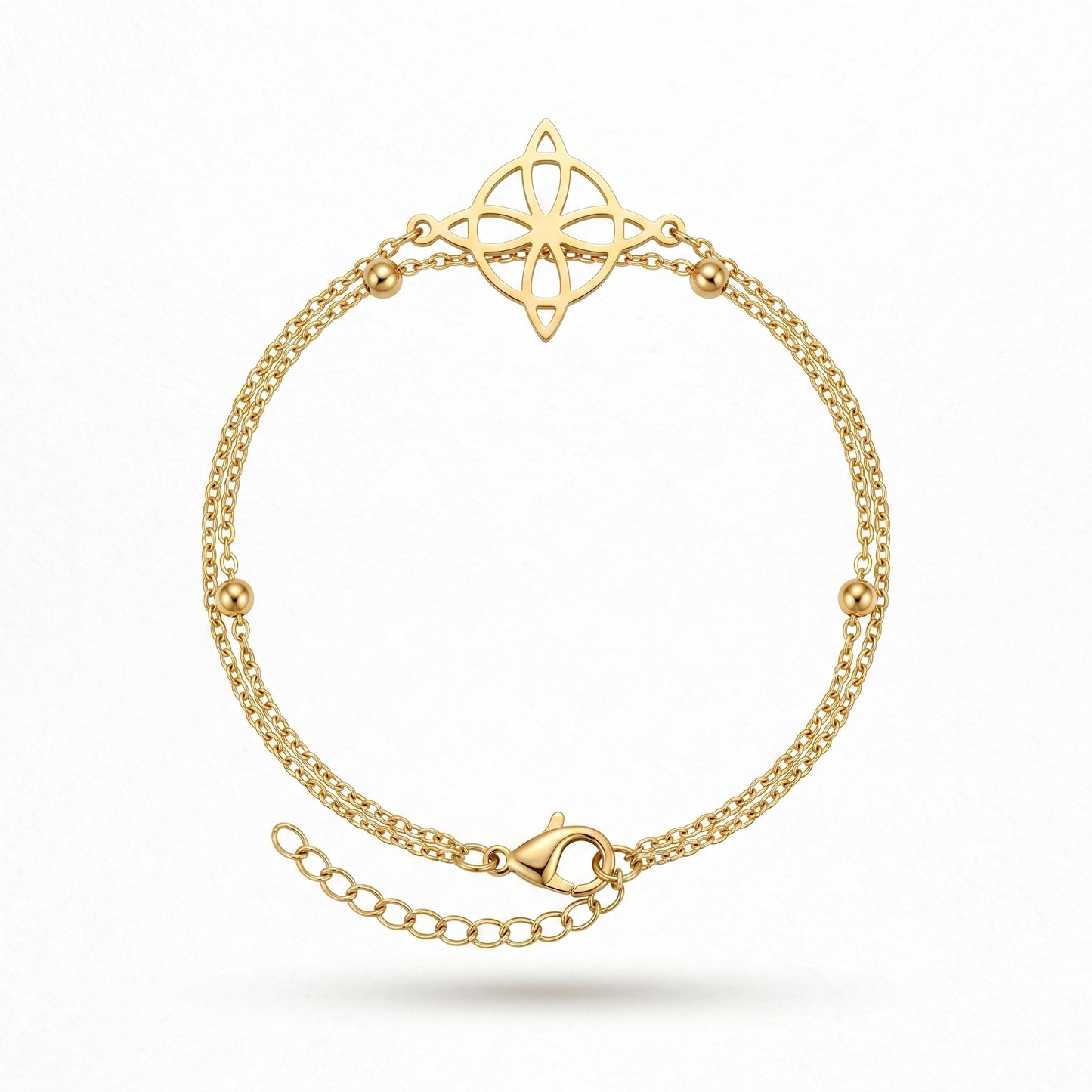 Celestial Knot Double Chain Bracelet in Gold – Minimalist Sacred Geometry Jewelry for Everyday Elegance