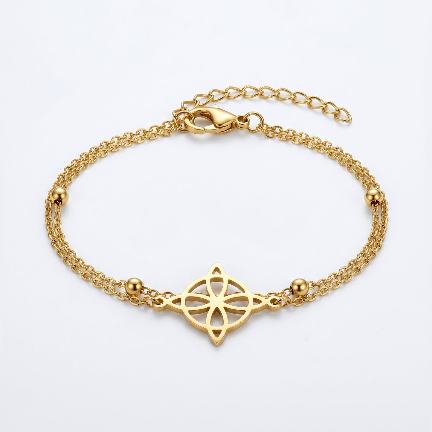 Celestial Knot Double Chain Bracelet in Gold – Minimalist Sacred Geometry Jewelry for Everyday Elegance