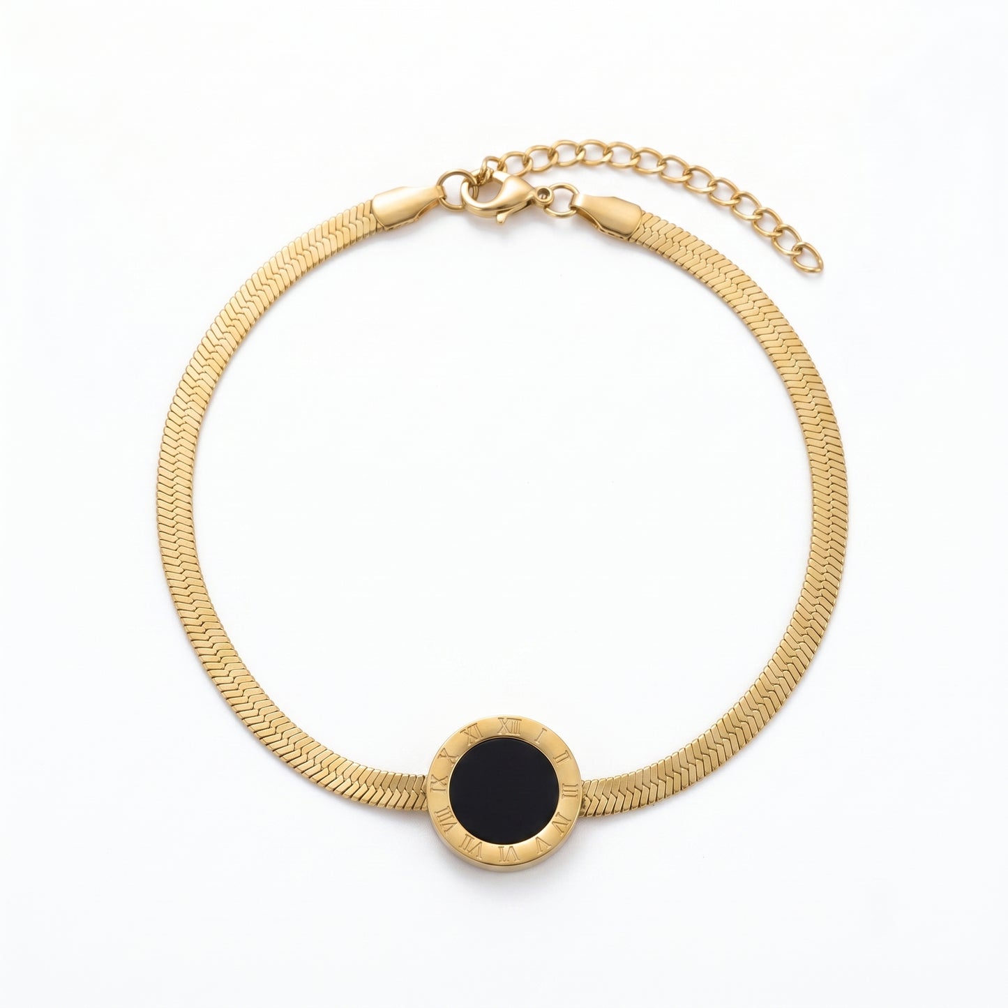 A Minimal Gold Anklet with a Timeless Roman Numeral Design