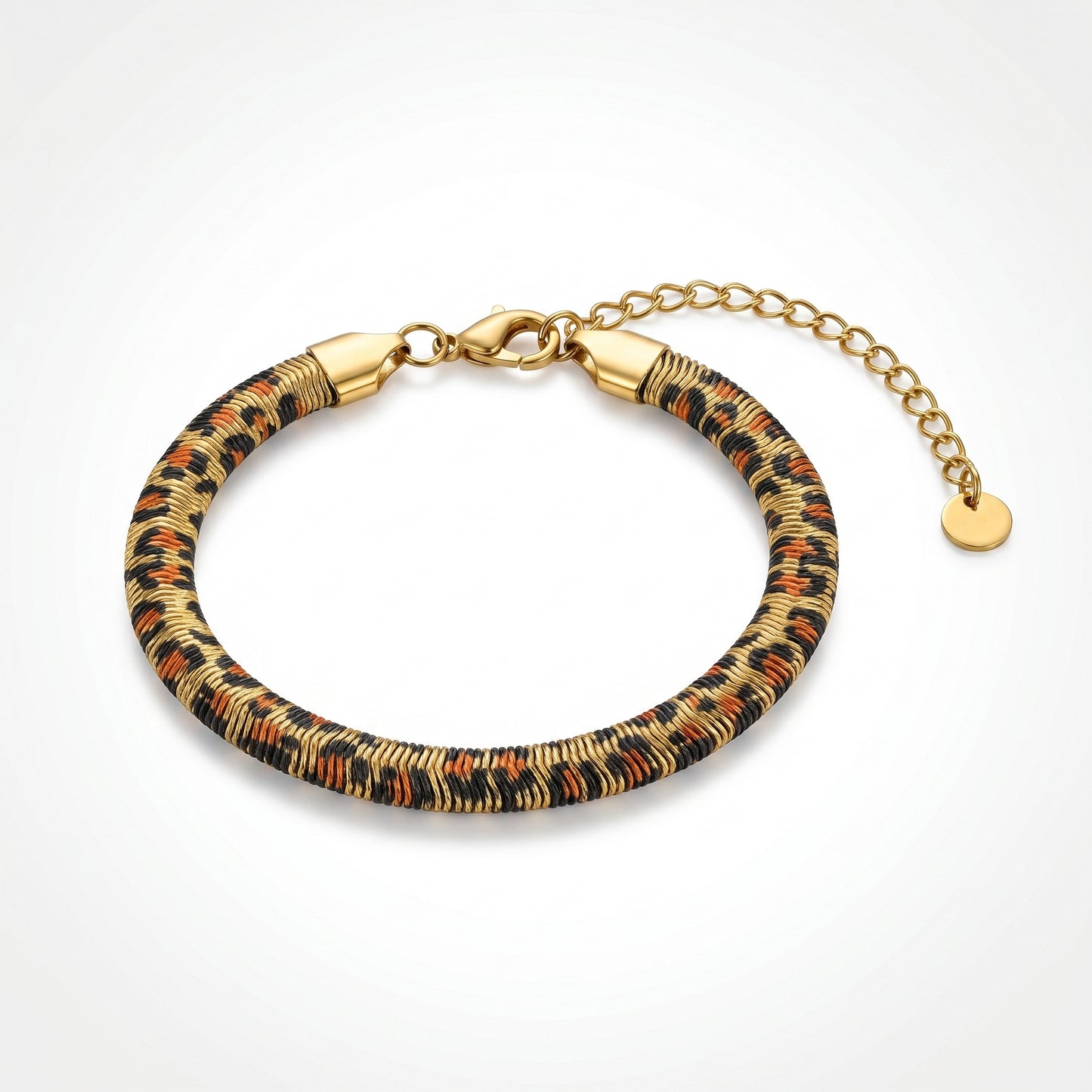 Trendy Leopard Print Stainless Steel Bracelet Gold Tone Snake Chain Waterproof Fashion Jewelry for Women