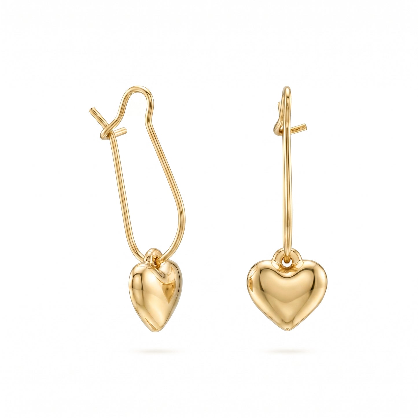 Golden Puffy Heart Hook Earrings – Minimalist Stainless Steel Drop Earrings with Romantic Shine