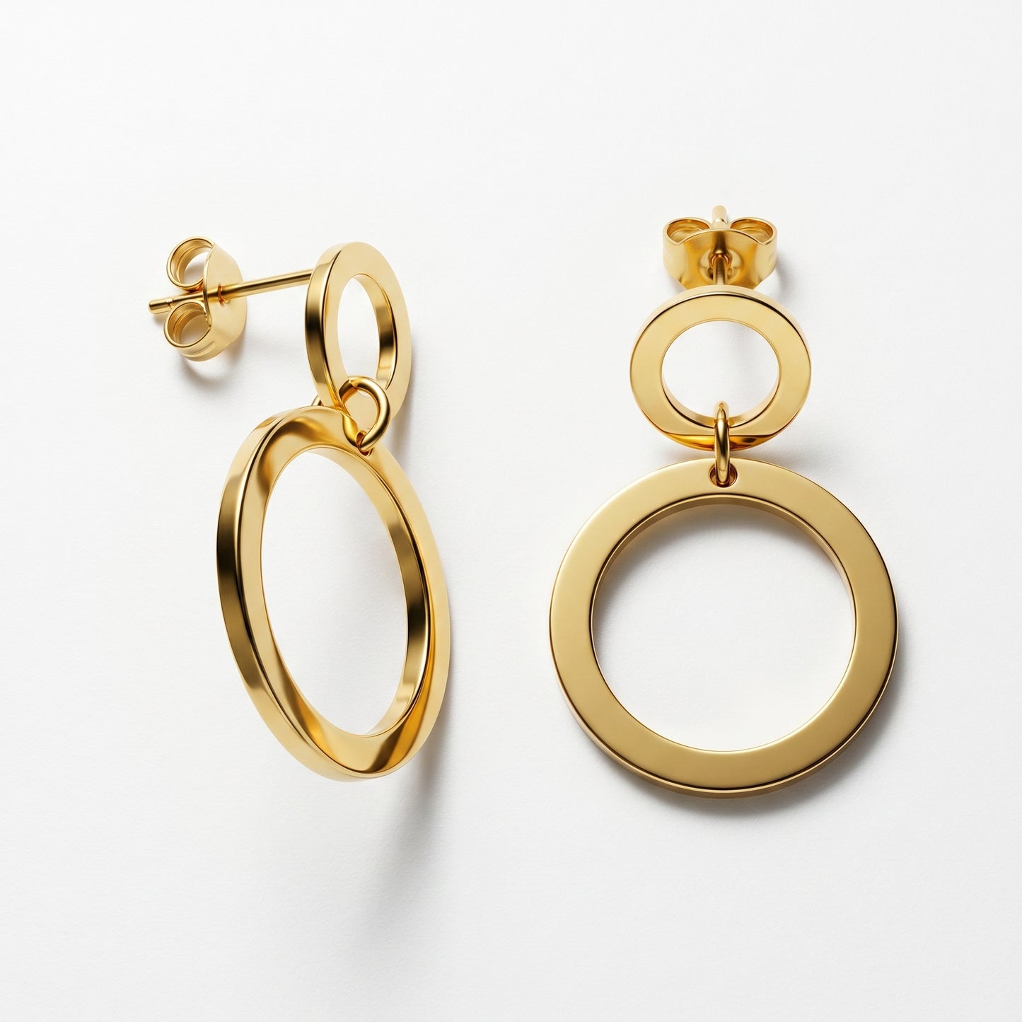 Sculptural Gold Earrings – Contemporary Double Circle Design with Clean Girl Aesthetic