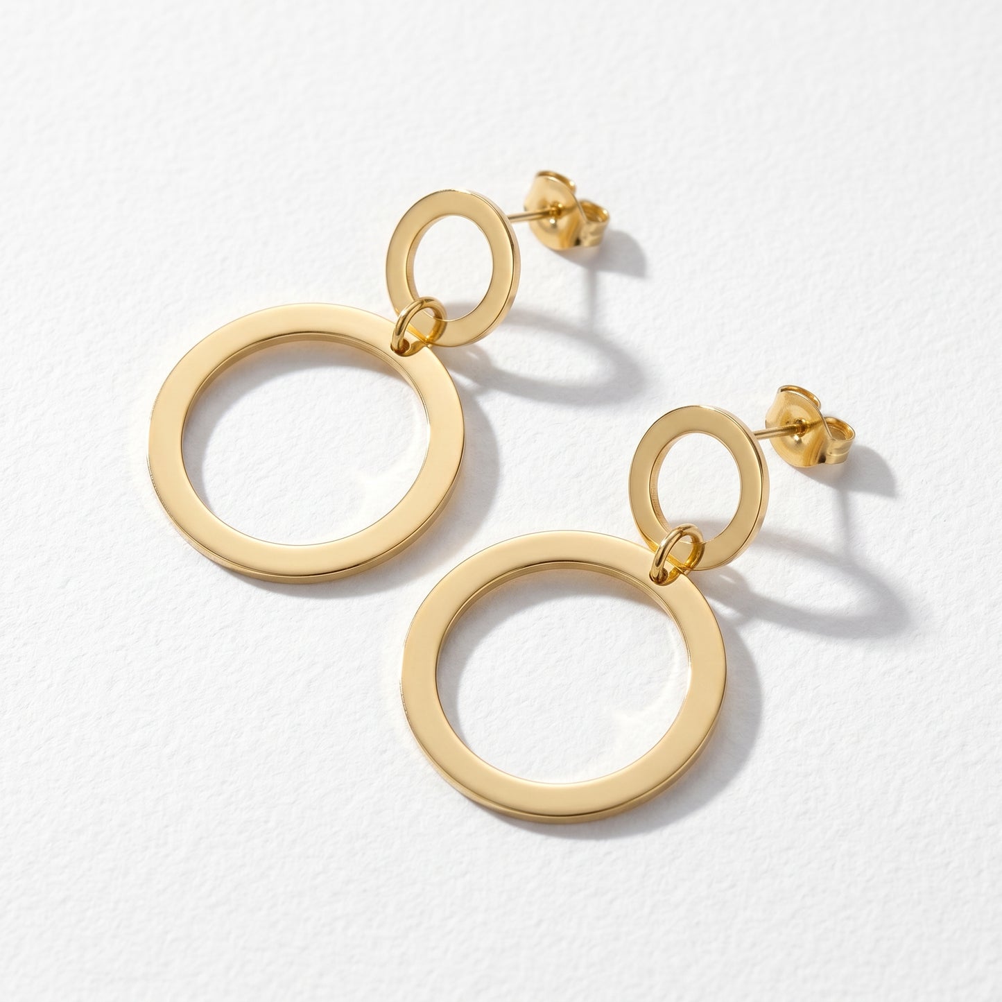 Sculptural Gold Earrings – Contemporary Double Circle Design with Clean Girl Aesthetic