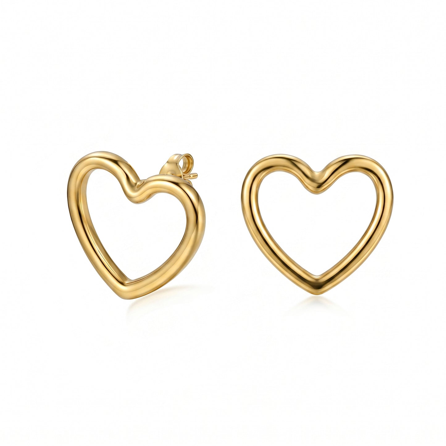 Golden Open Heart Stud Earrings – Minimalist Stainless Steel Earrings with Romantic Luxe Shine