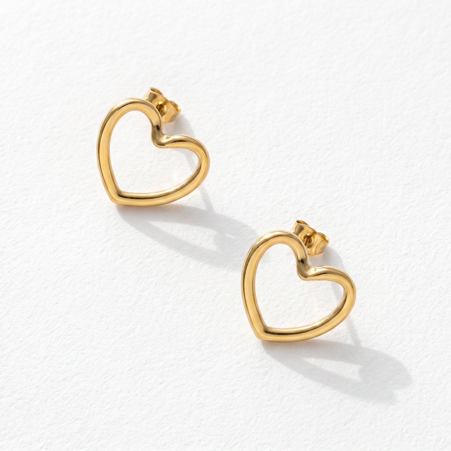 Golden Open Heart Stud Earrings – Minimalist Stainless Steel Earrings with Romantic Luxe Shine