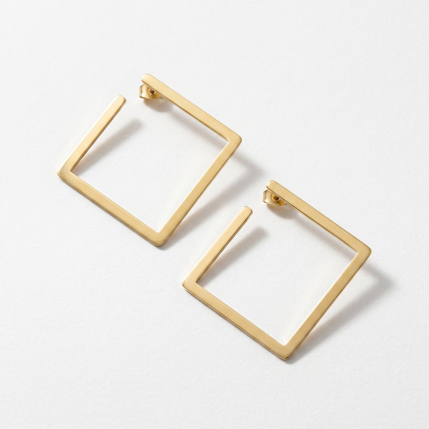 Sculptural Square Stud Earrings – Contemporary Gold Geometric Earrings for Everyday Chic