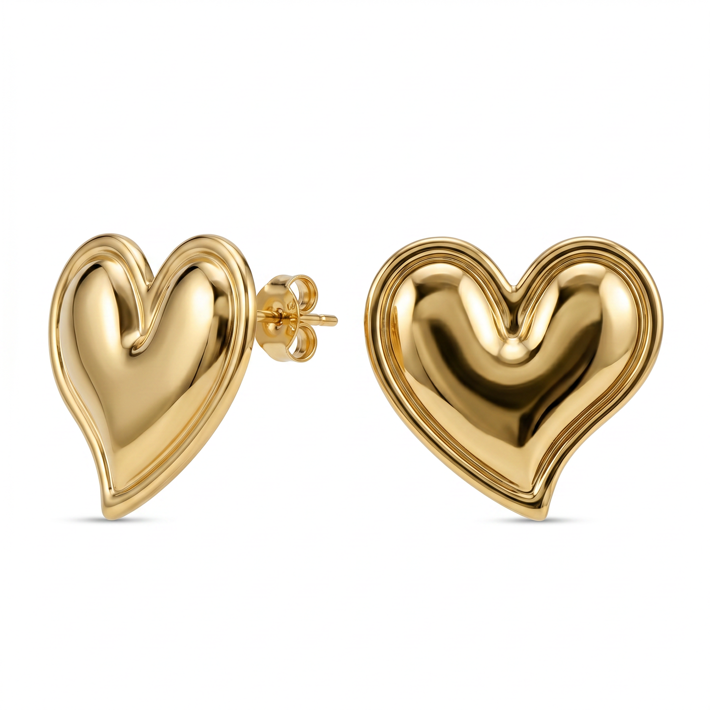 Puffy Heart Stud Earrings – Chunky Gold Stainless Steel Earrings with Retro Luxe Feel