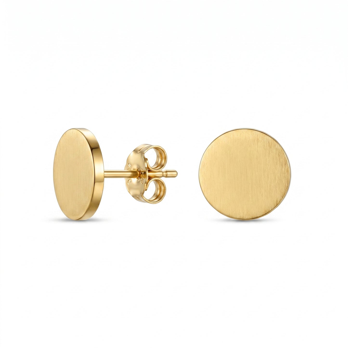 Brushed Gold Circle Stud Earrings – Clean Minimal Stainless Steel Earrings for Daily Wear