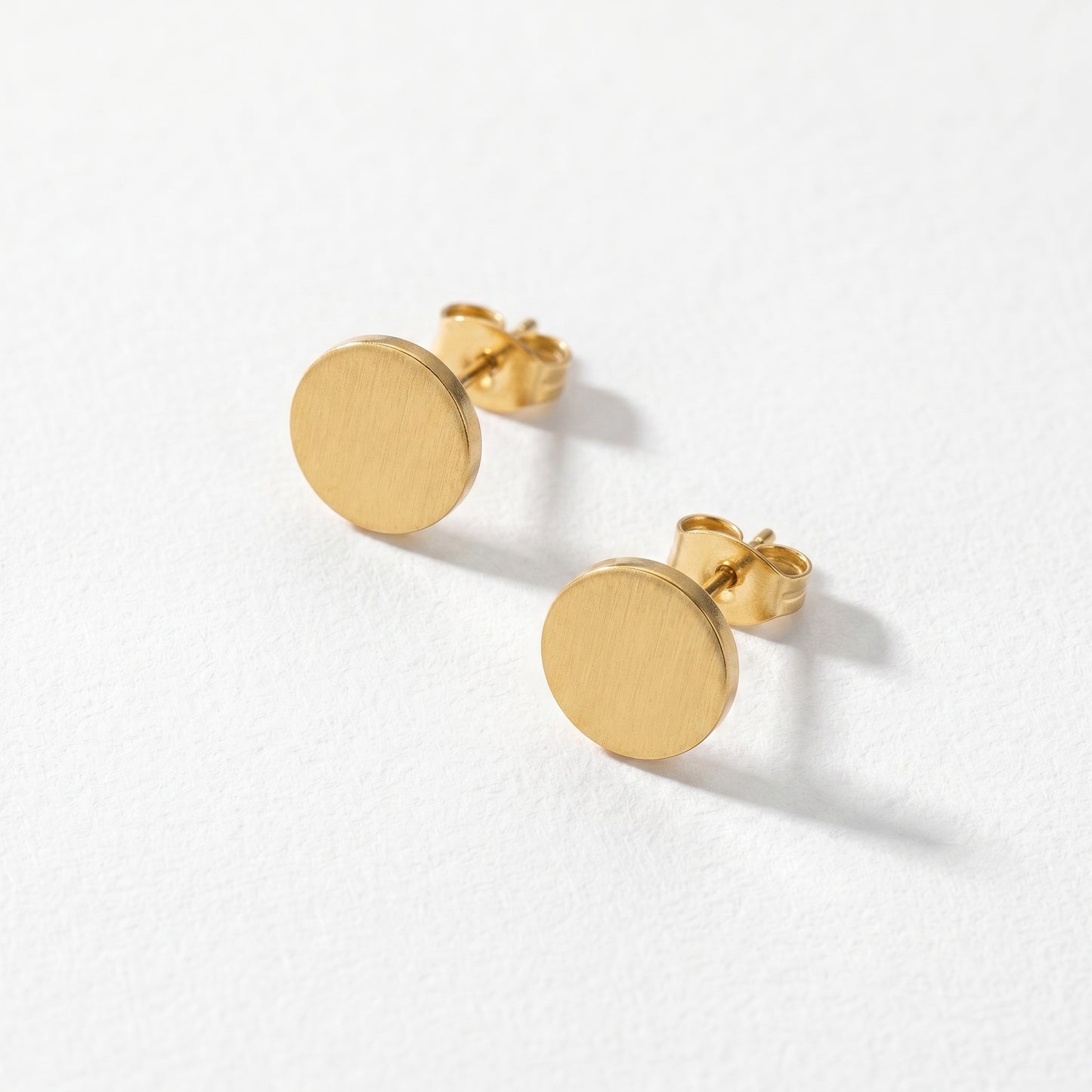 Brushed Gold Circle Stud Earrings – Clean Minimal Stainless Steel Earrings for Daily Wear