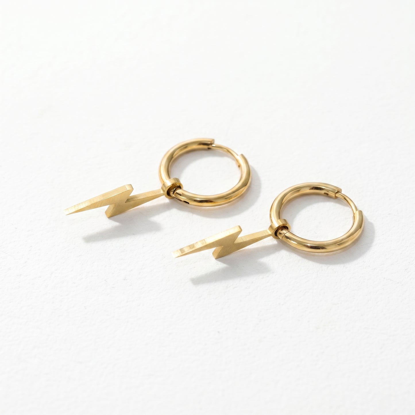 Lightning Bolt Hoop Earrings – Minimal Gold Stainless Steel Hoops with Edgy Energy