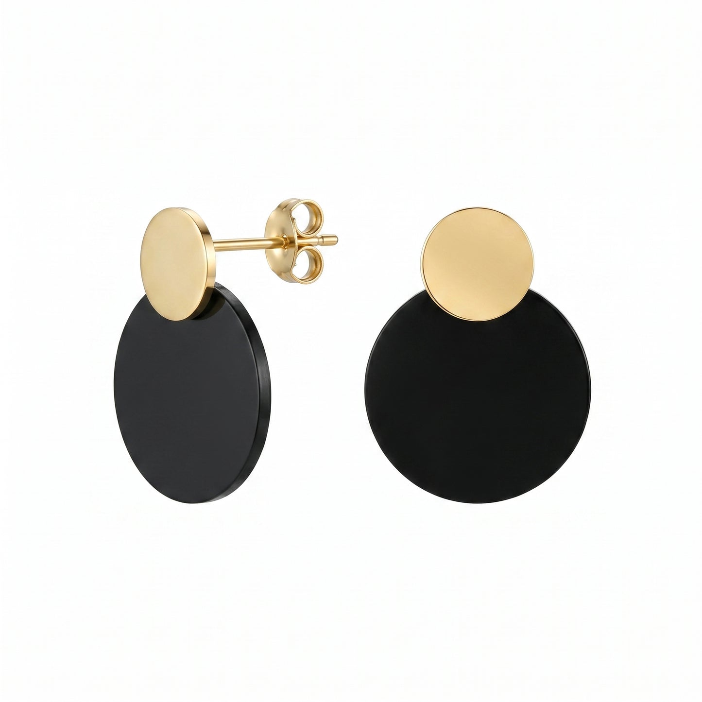 Modern Muse Disc Earrings – Bold Black and Gold Statement Studs for Elevated Everyday Style