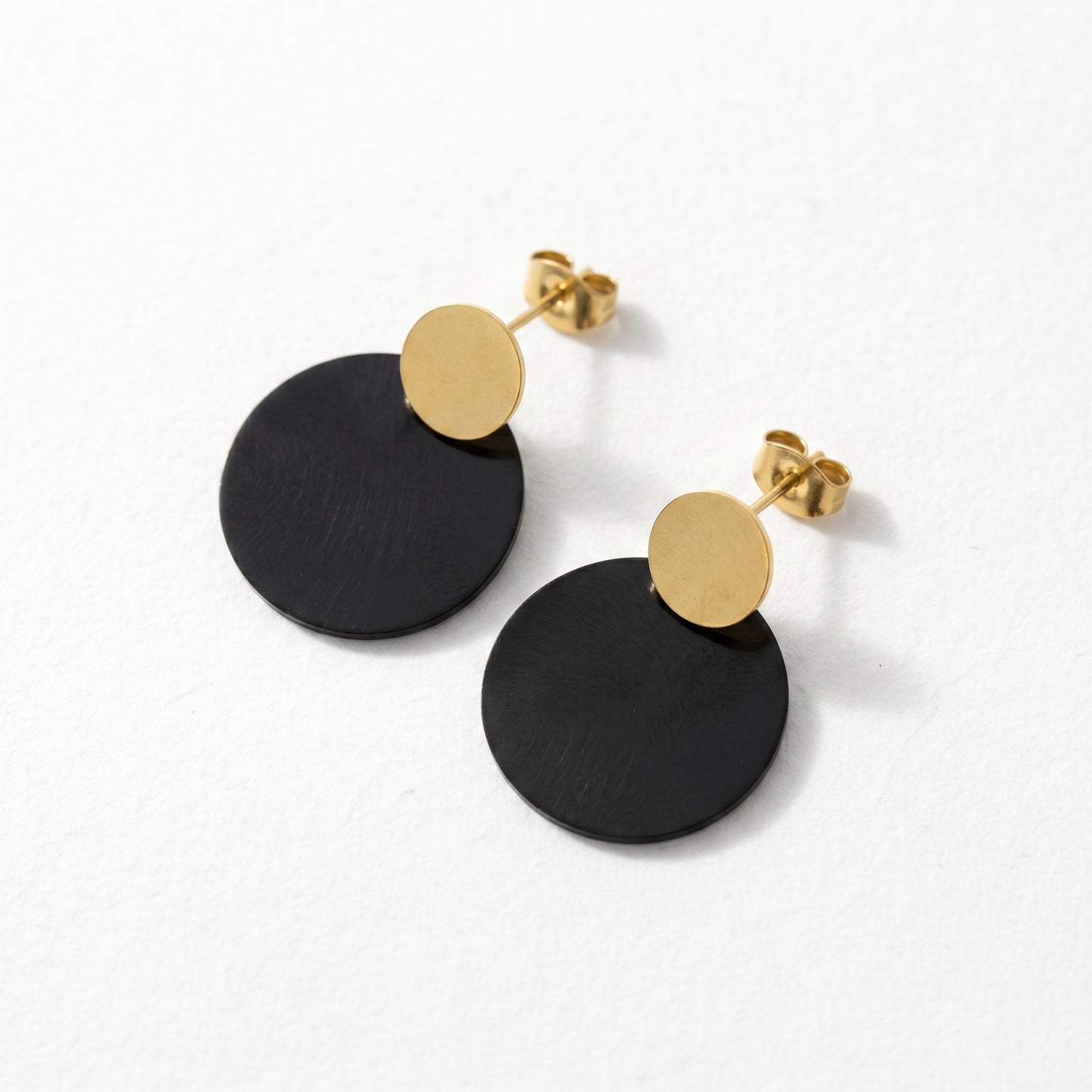 Modern Muse Disc Earrings – Bold Black and Gold Statement Studs for Elevated Everyday Style