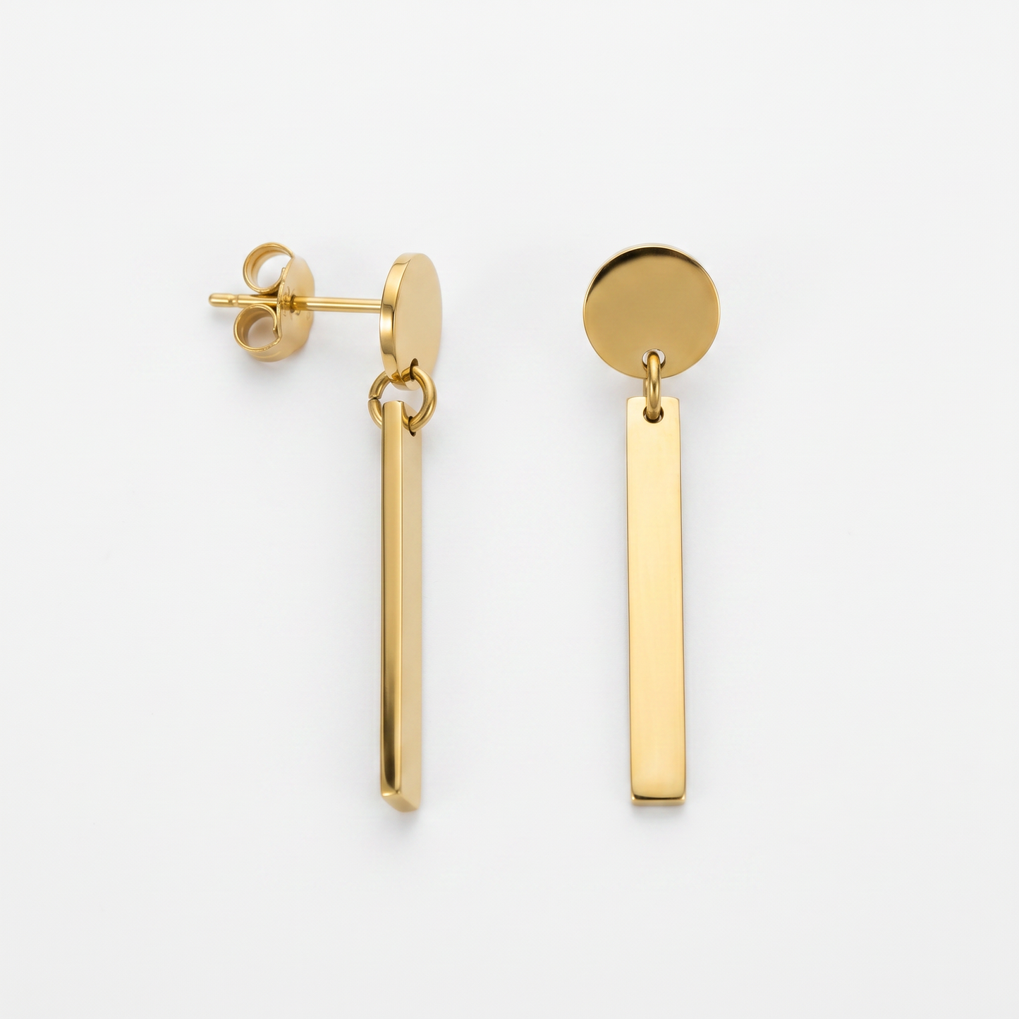 Quiet Luxury Bar Earrings – Minimal Gold Drop Studs with Scandinavian-Inspired Design