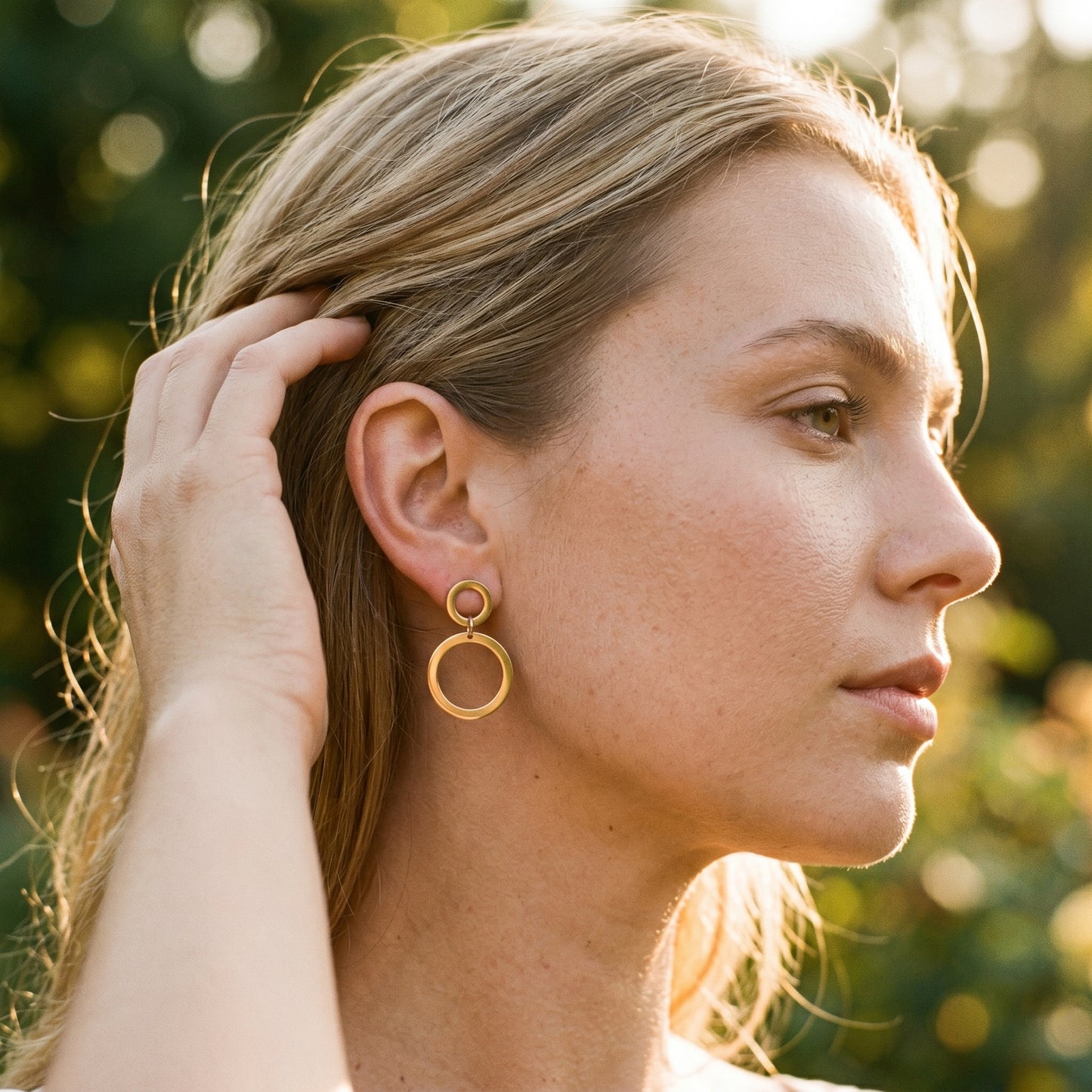Sculptural Gold Earrings – Contemporary Double Circle Design with Clean Girl Aesthetic