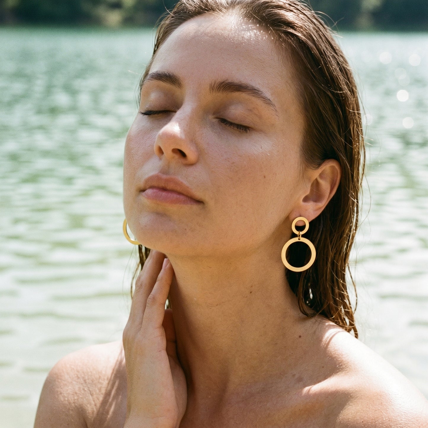 Sculptural Gold Earrings – Contemporary Double Circle Design with Clean Girl Aesthetic