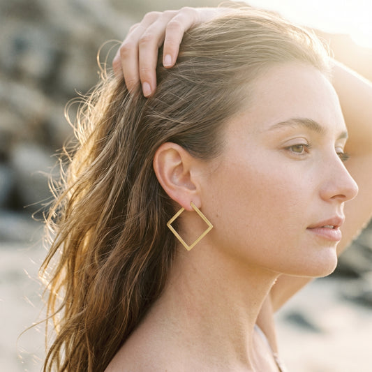 Sculptural Square Stud Earrings – Contemporary Gold Geometric Earrings for Everyday Chic