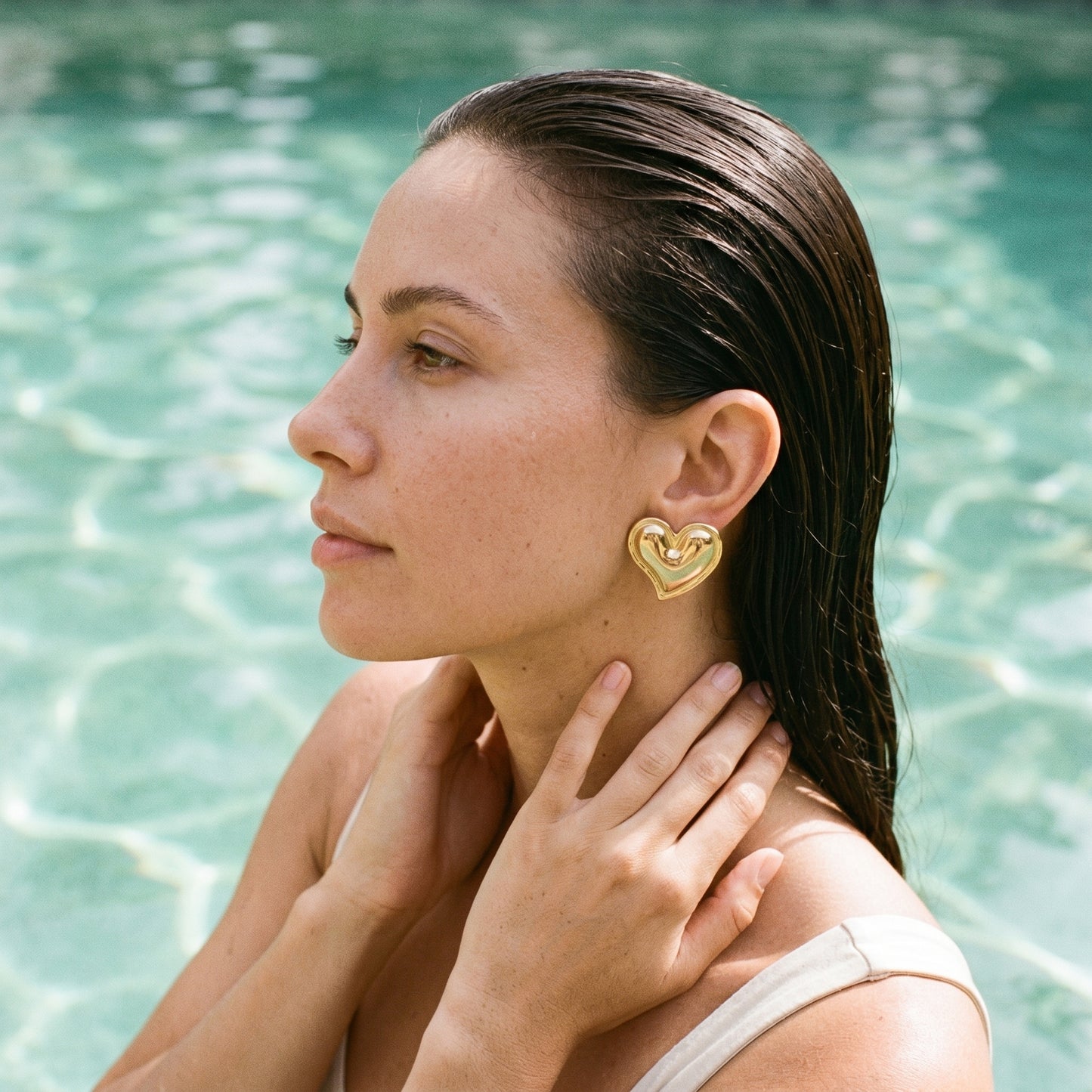 Puffy Heart Stud Earrings – Chunky Gold Stainless Steel Earrings with Retro Luxe Feel