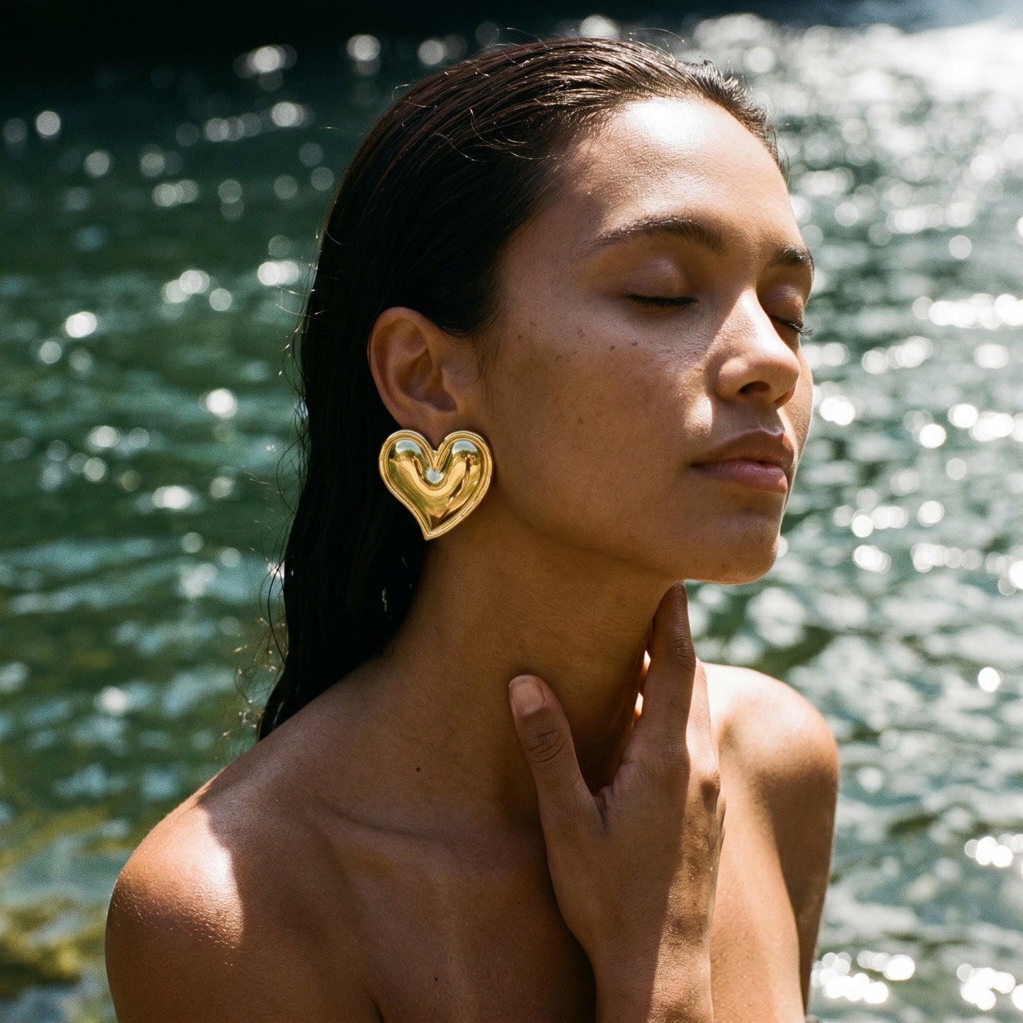 Puffy Heart Stud Earrings – Chunky Gold Stainless Steel Earrings with Retro Luxe Feel