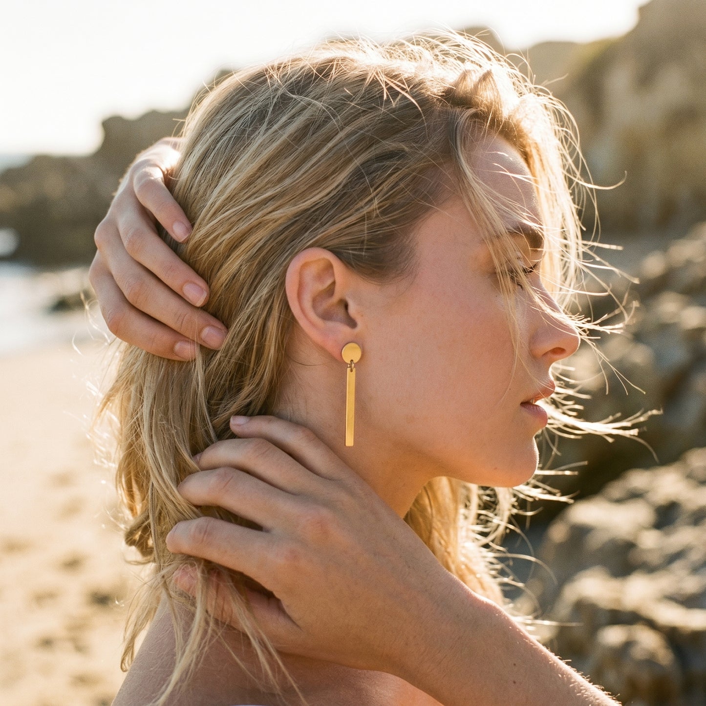 Quiet Luxury Bar Earrings – Minimal Gold Drop Studs with Scandinavian-Inspired Design