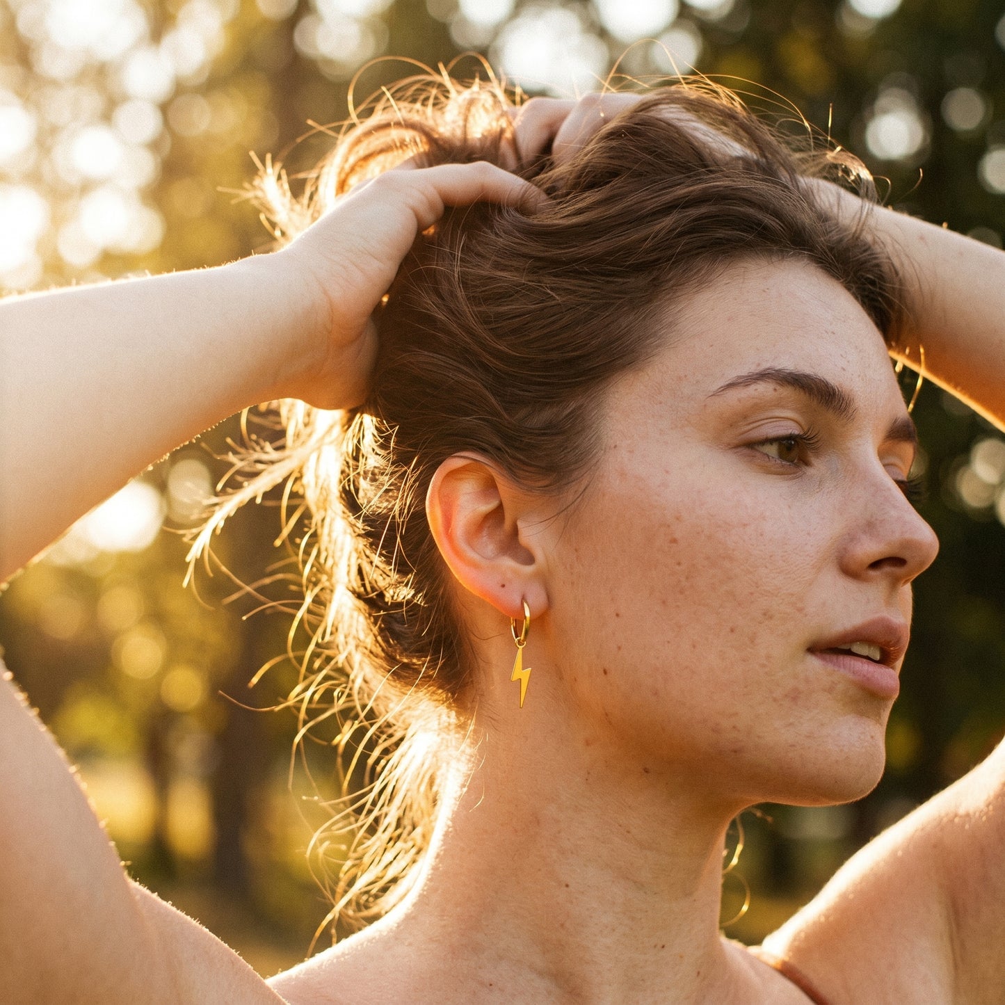Lightning Bolt Hoop Earrings – Minimal Gold Stainless Steel Hoops with Edgy Energy