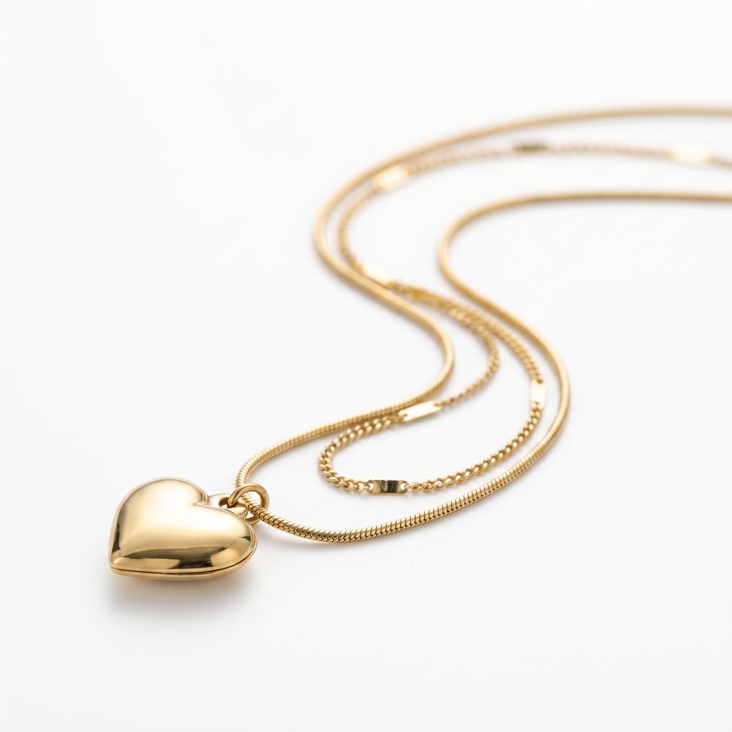 Puffy Heart Pendant Necklace – Minimalist Gold Stainless Steel Necklace with Soft Luxe Shine