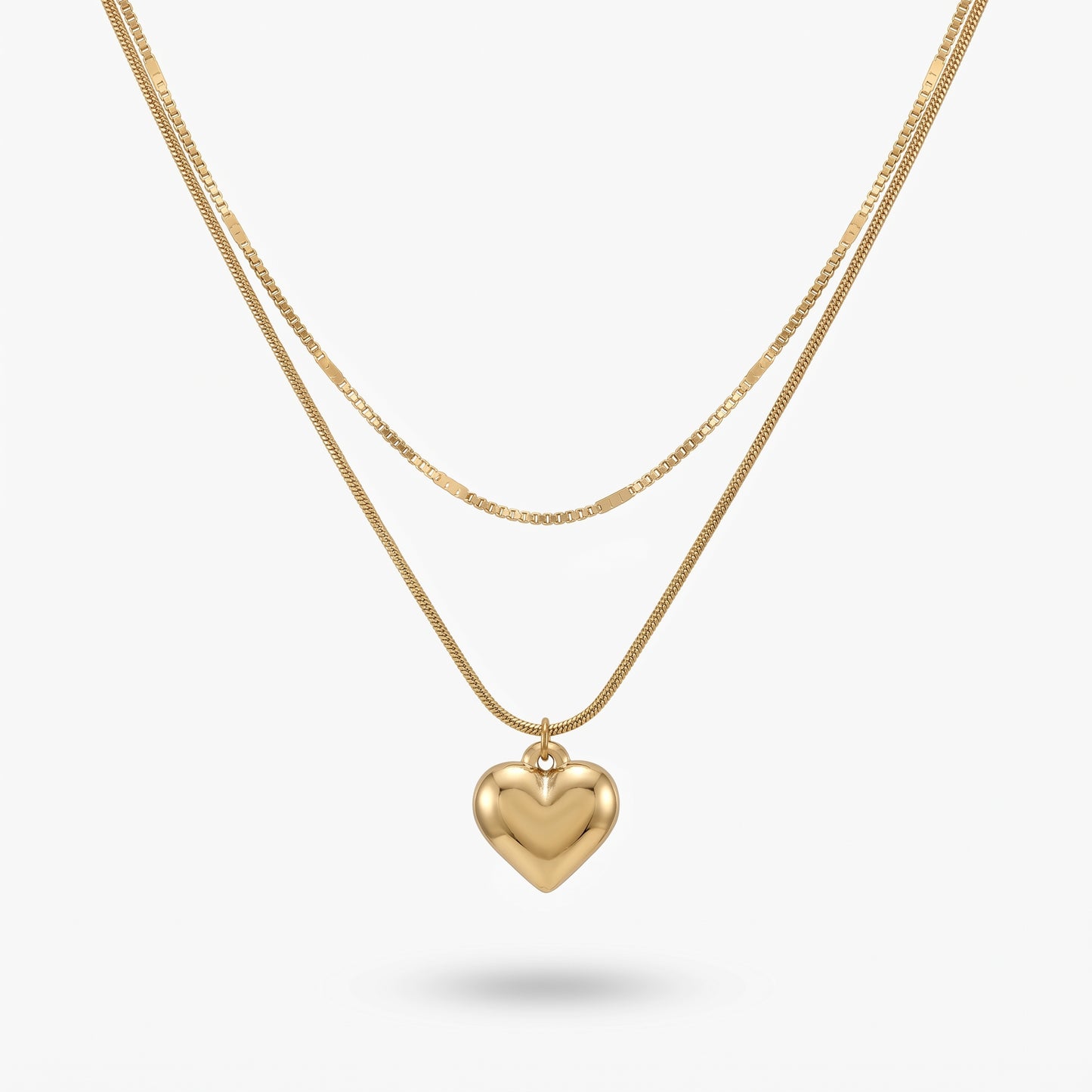Puffy Heart Pendant Necklace – Minimalist Gold Stainless Steel Necklace with Soft Luxe Shine