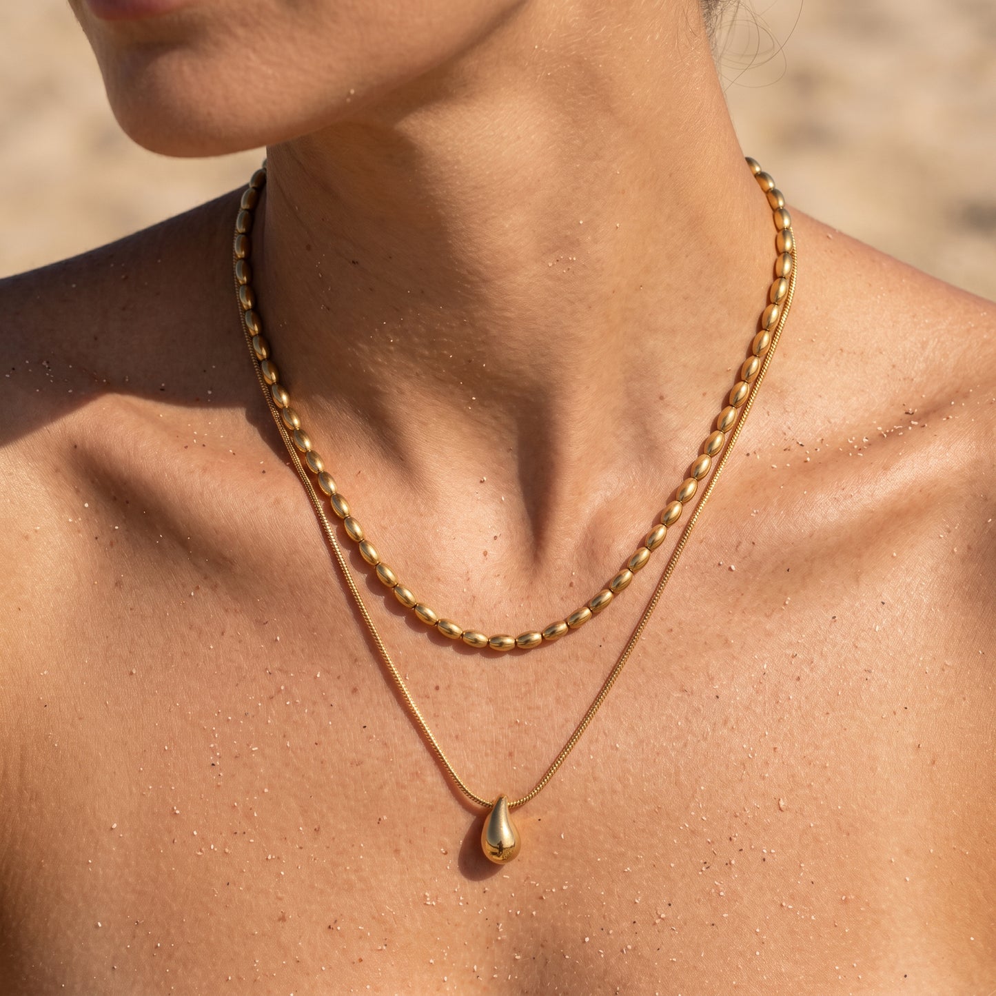 Golden Tide Layered Necklace – Minimalist Double Chain Pendant for Effortless Coastal Luxury